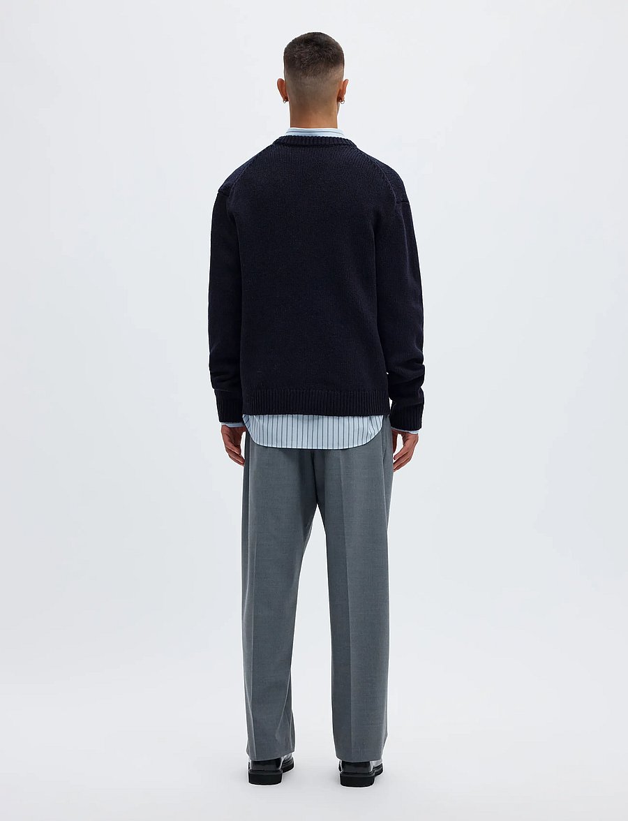 Annarr - ANRED LS KNIT WOOL V-NECK - dark navy - 2