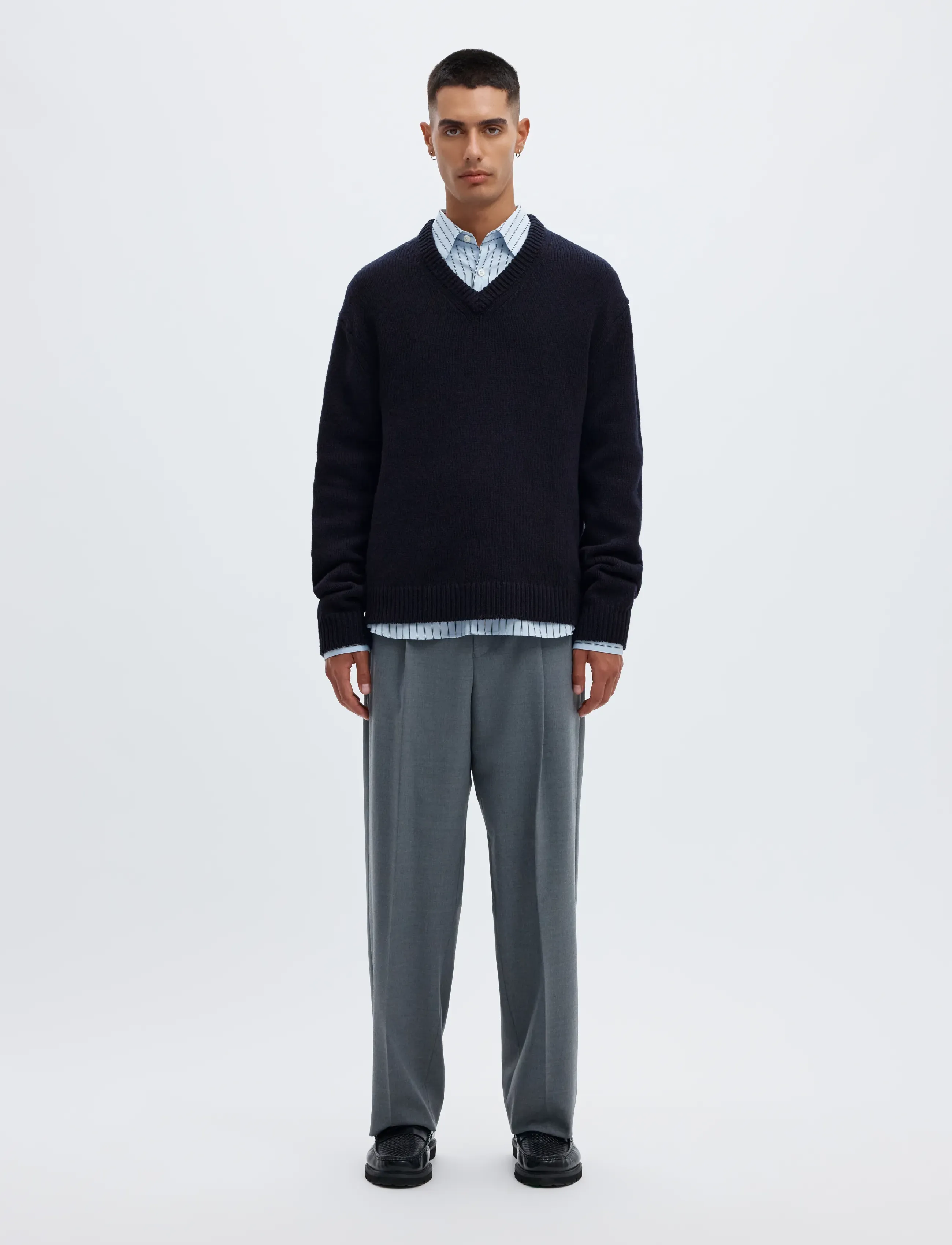 Annarr - ANRED LS KNIT WOOL V-NECK - dark navy - 3