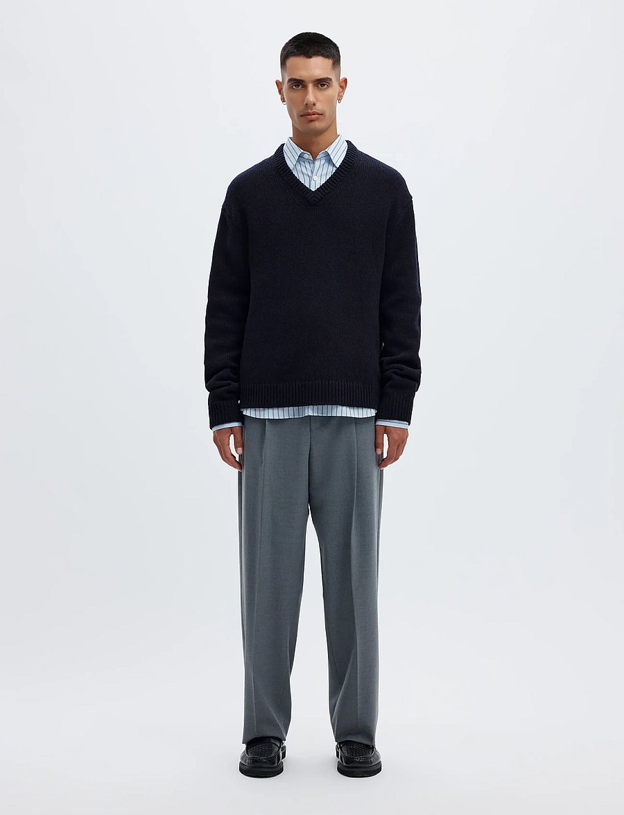 Annarr - ANRED LS KNIT WOOL V-NECK - dark navy - 3