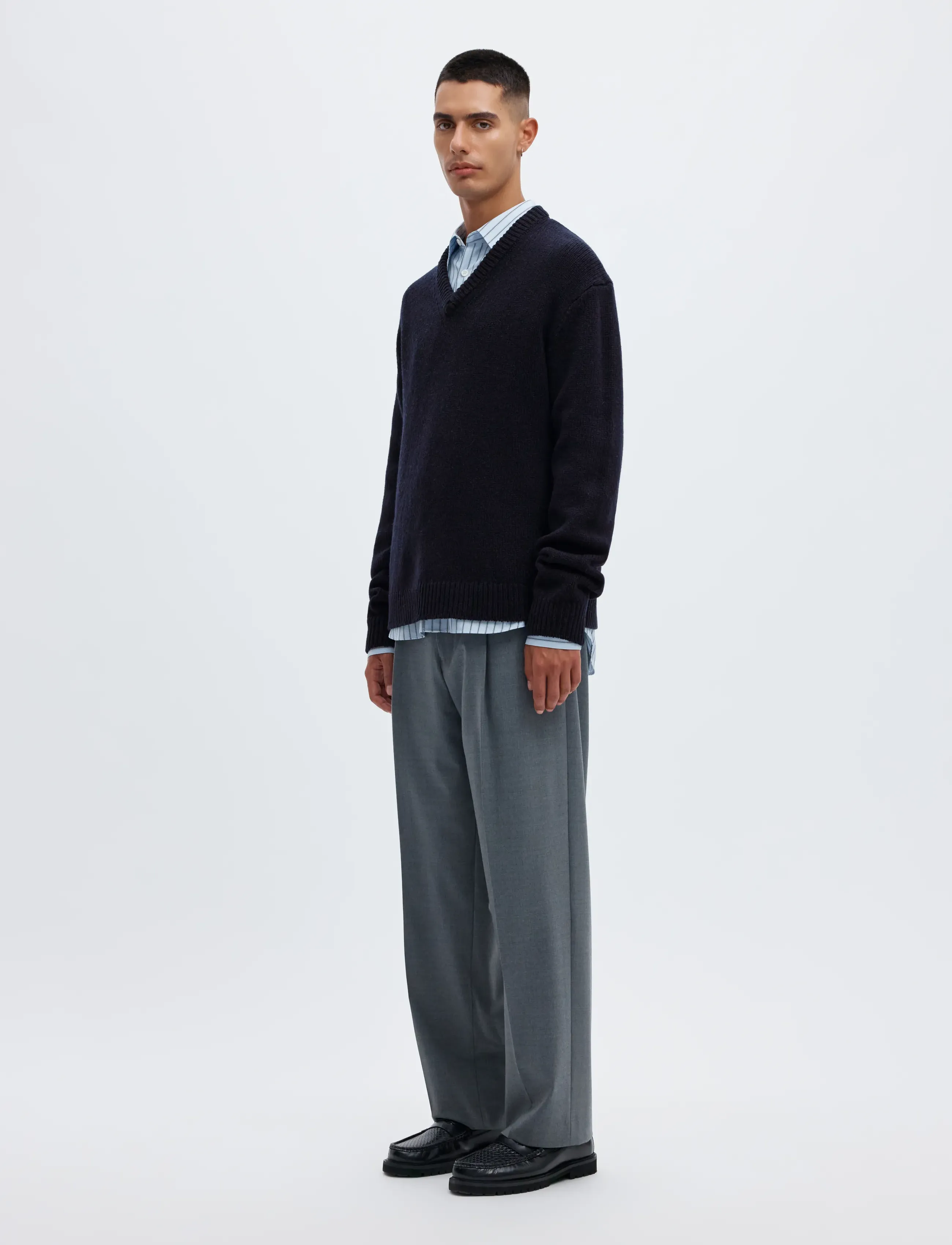 Annarr - ANRED LS KNIT WOOL V-NECK - dark navy - 5
