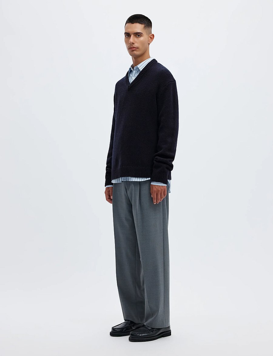 Annarr - ANRED LS KNIT WOOL V-NECK - dark navy - 5