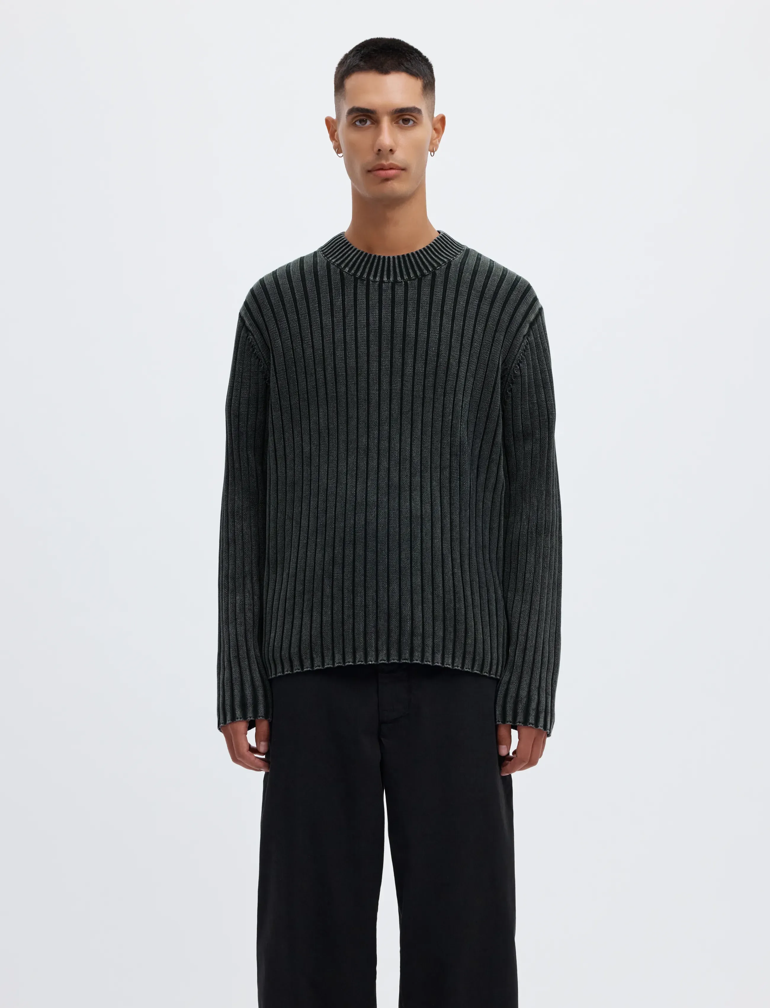 Annarr - ANRWELL LS KNIT WASHED CREW NECK - black ink - 0