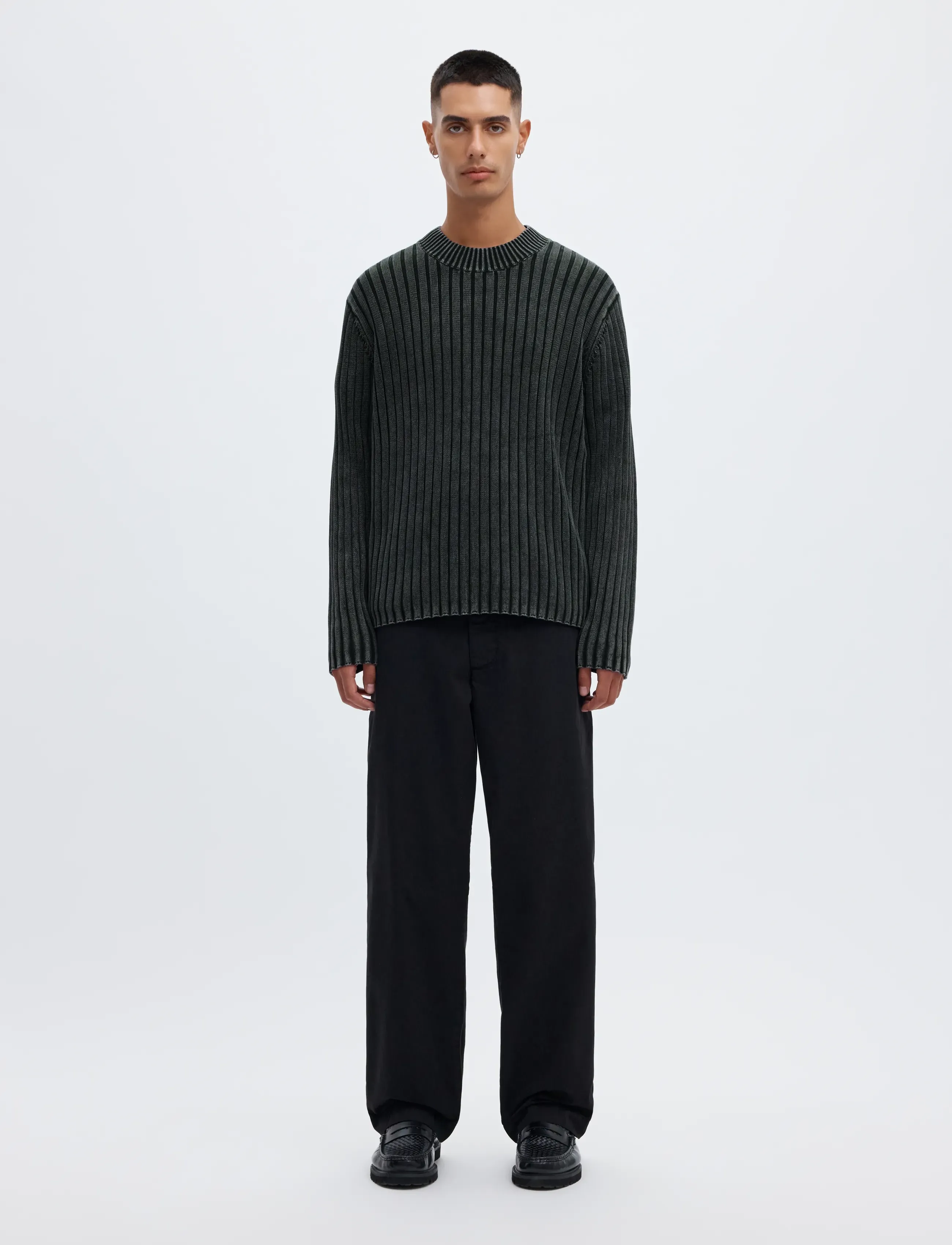 Annarr - ANRWELL LS KNIT WASHED CREW NECK - black ink - 3