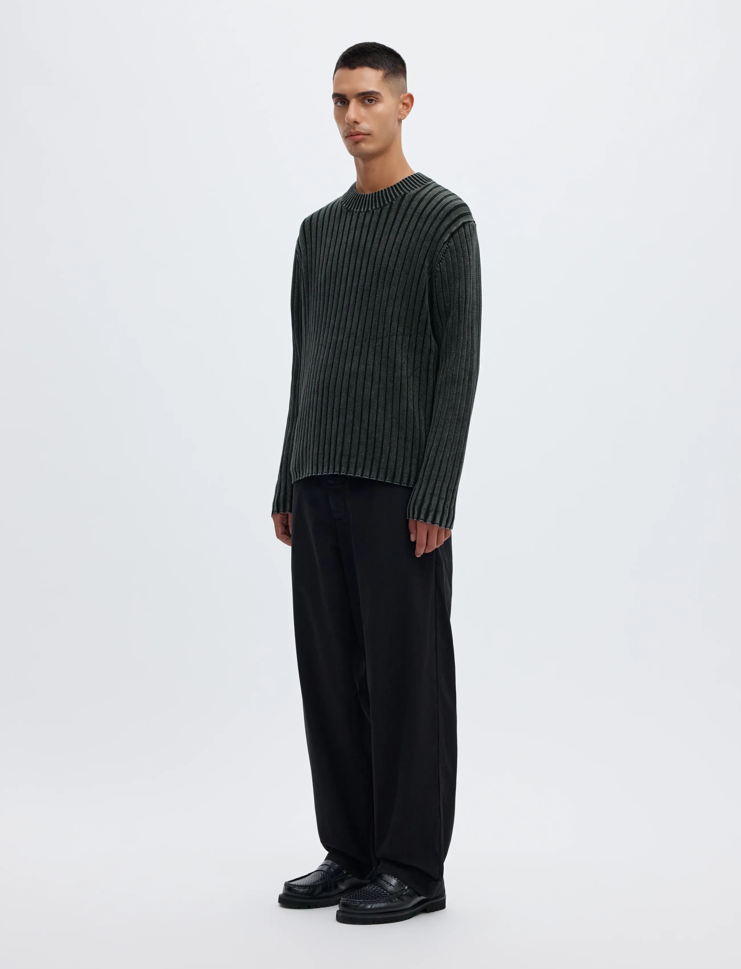 Annarr - ANRWELL LS KNIT WASHED CREW NECK - black ink - 5