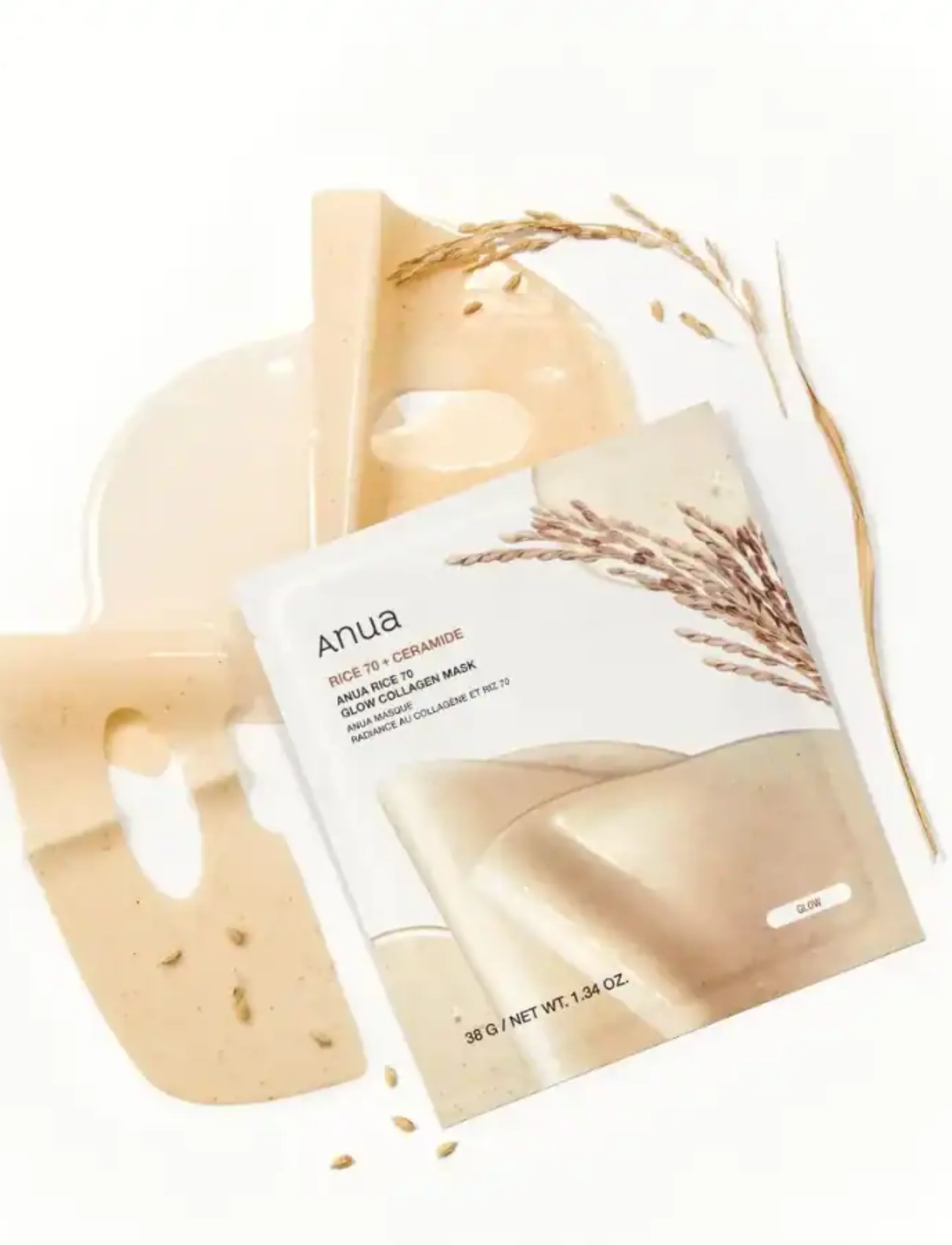 Anua Rice 70 Glow Collagen Mask, 1 STK, Nude, Masker > Sheetmask, Dame