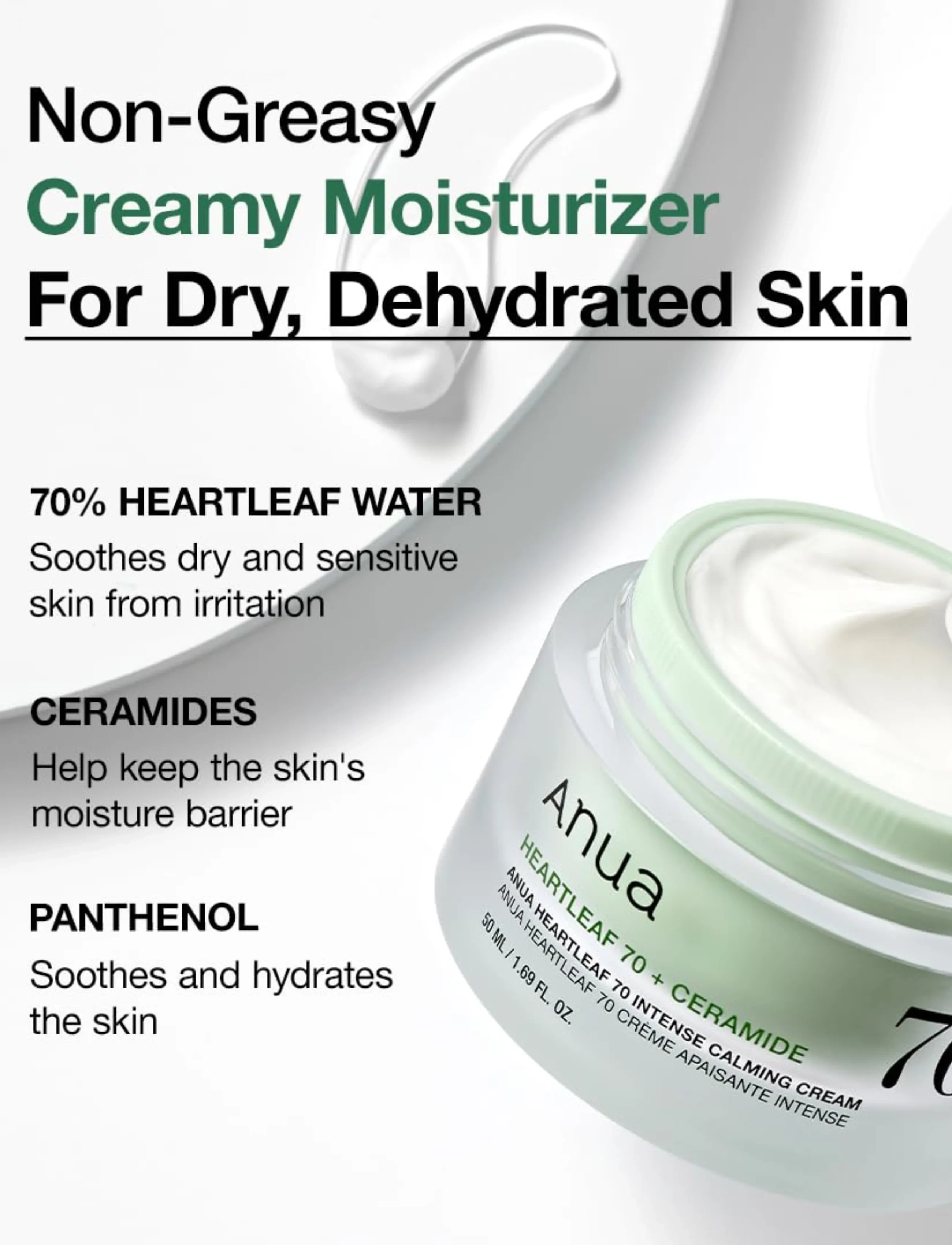 Anua - Heartleaf 70% Intense Calming Cream - dagkrem - clear - 3