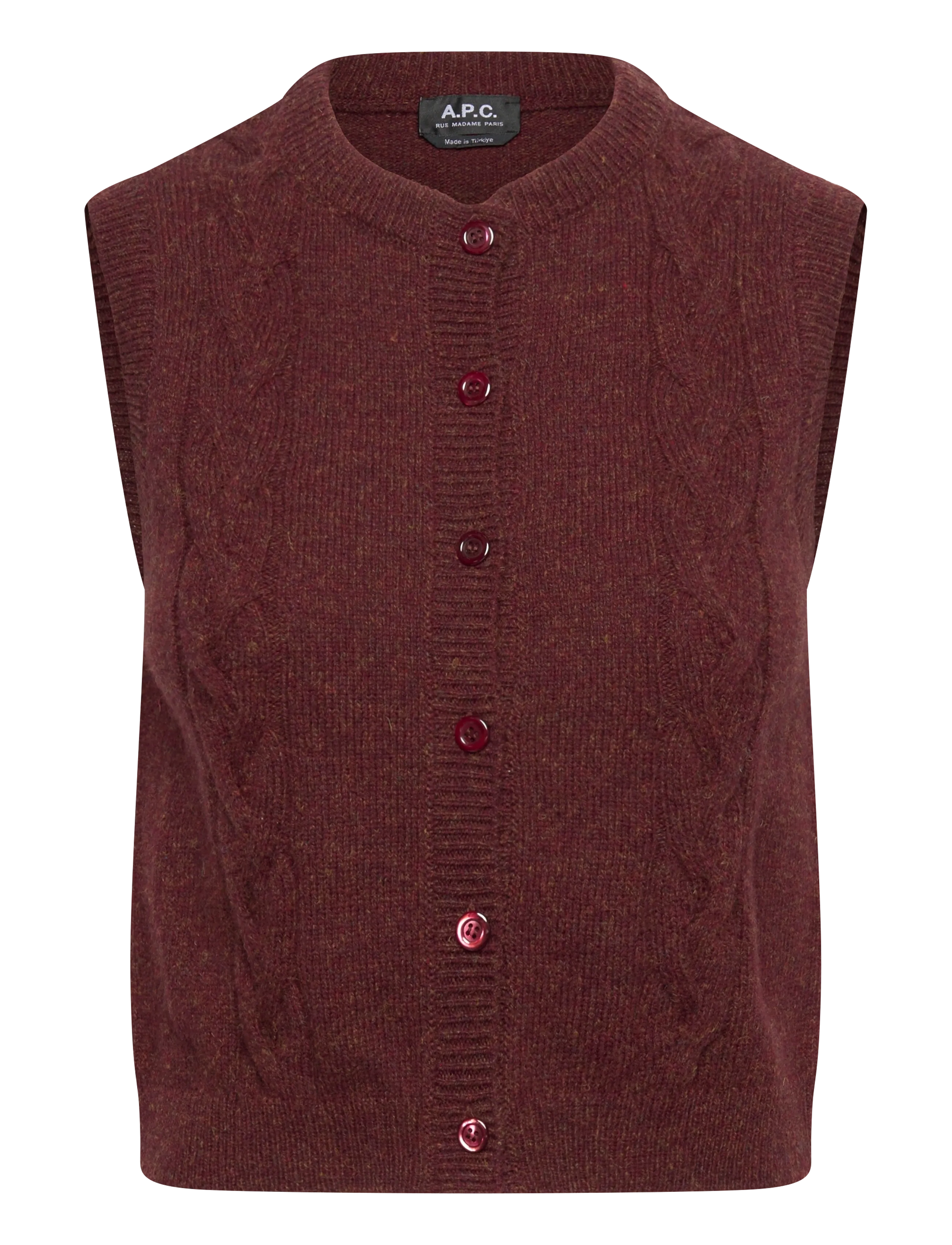 A.P.C. Alyson Vest, XS, Burgundy, Veste > Strikkede Veste, Dame