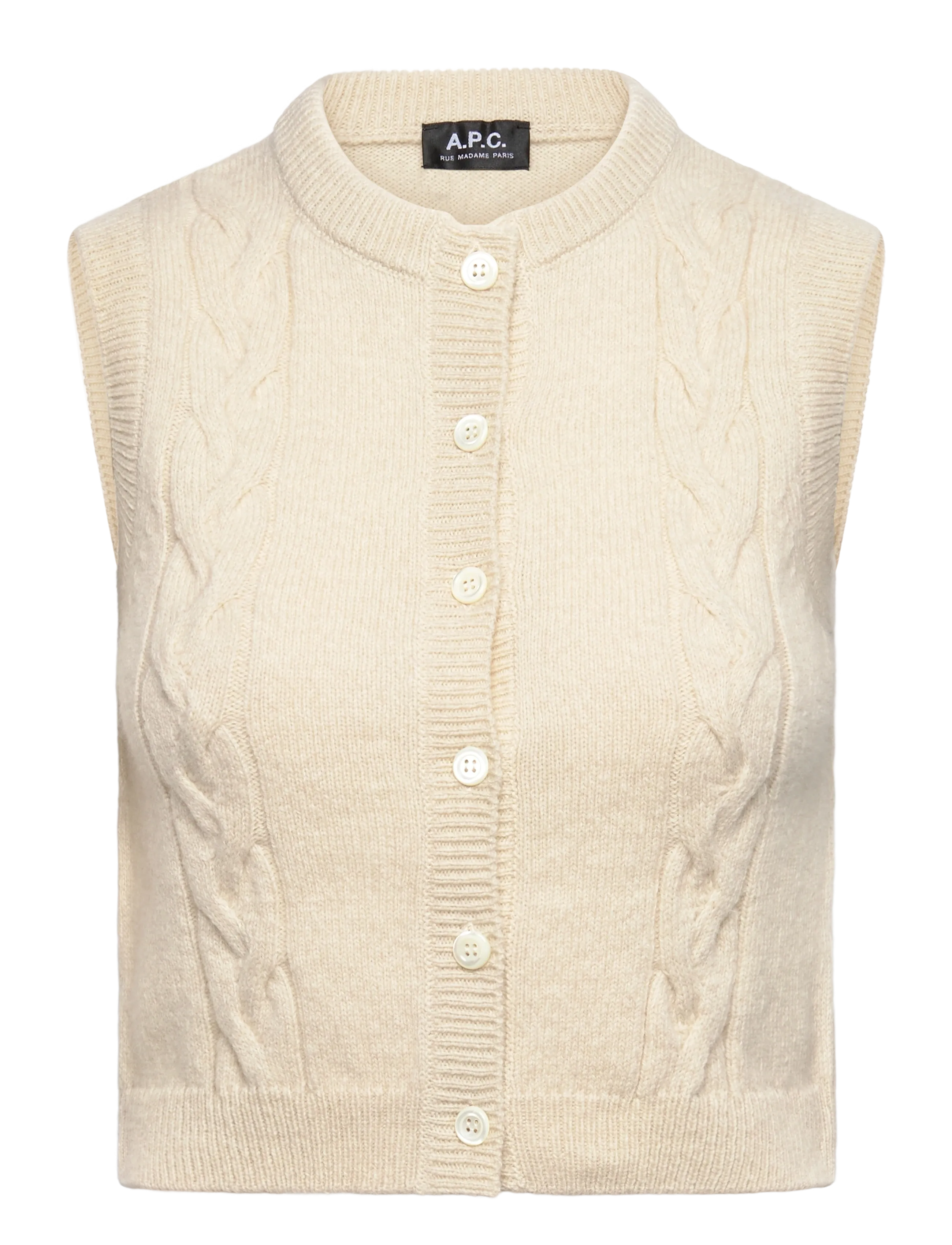A.P.C. Alyson Vest, XL, Cream, Veste > Strikkede Veste, Dame