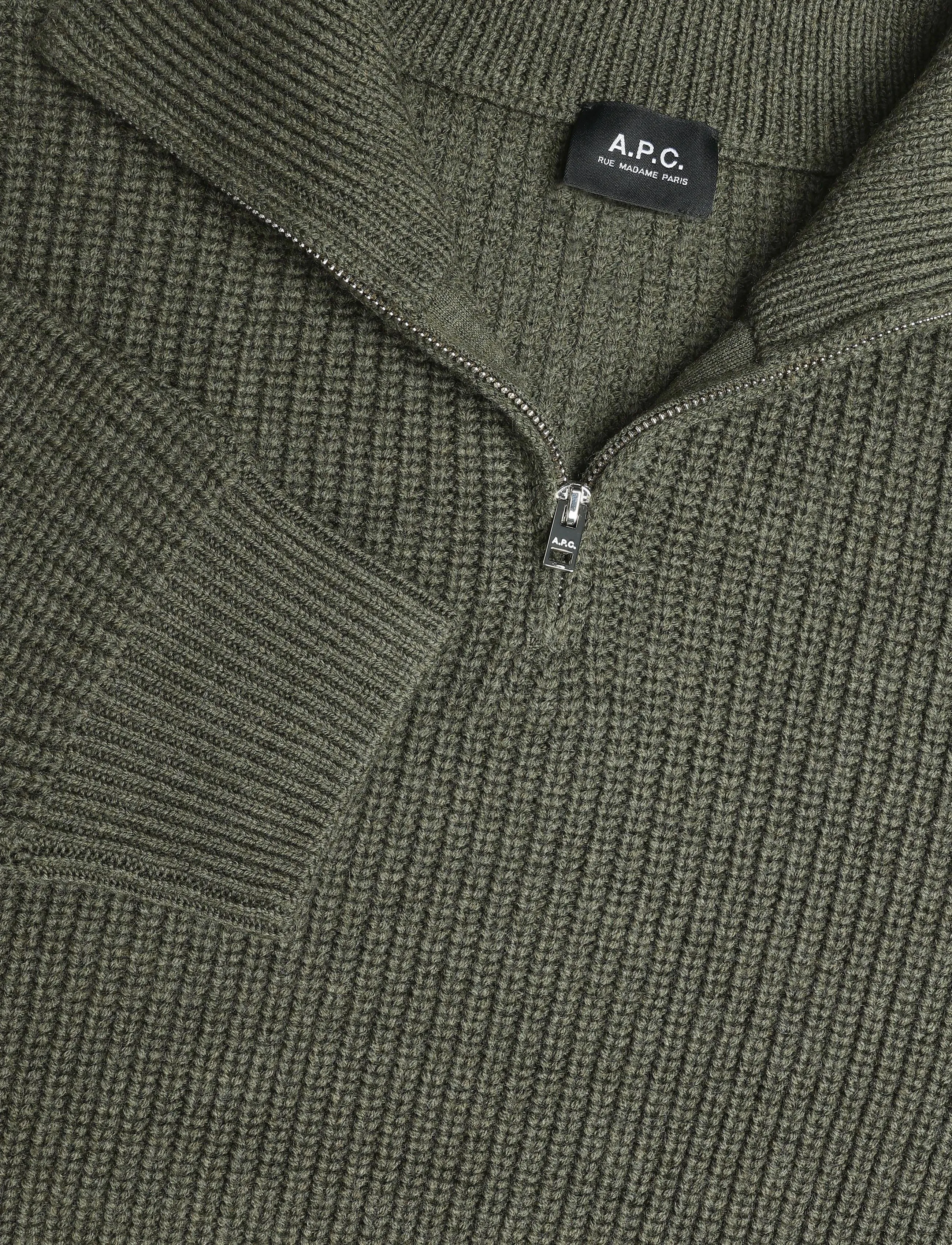 A.P.C. - pull camionneur daniel - pullover mit halbem reißverschluss - khaki - 2