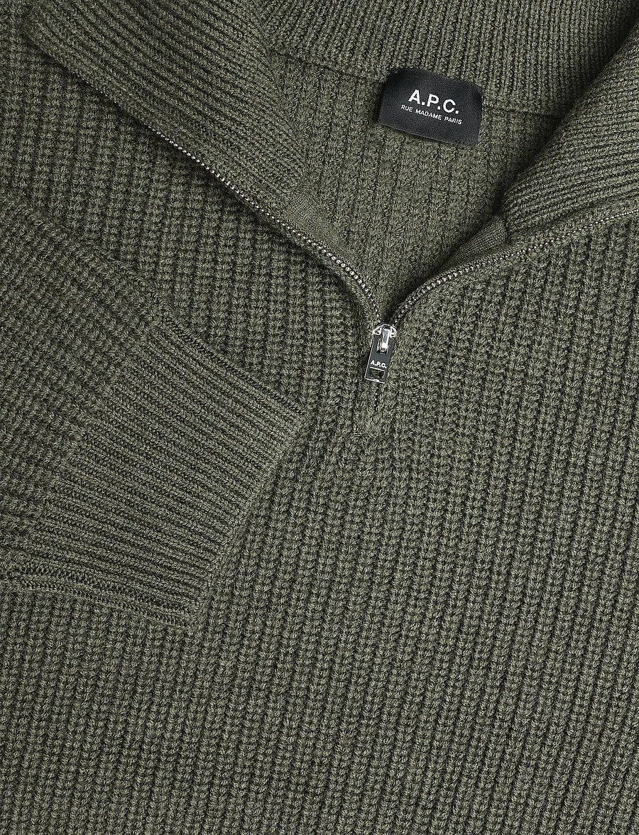 A.P.C. - pull camionneur daniel - pullover mit halbem reißverschluss - khaki - 2