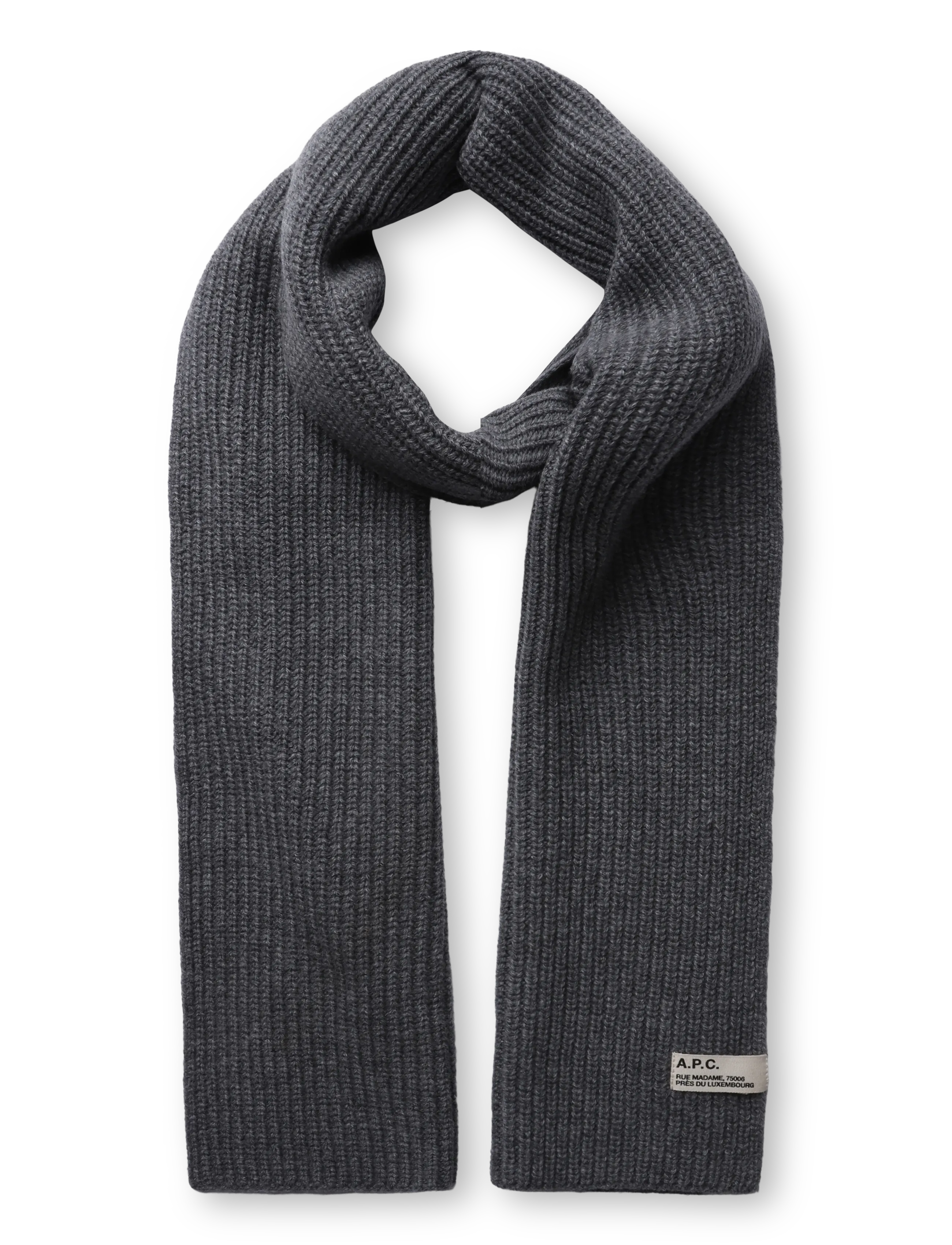 A.P.C. Echarpe Sasha, Herren, Gerippter Strickschal, Grau, Gr.ONE SIZE