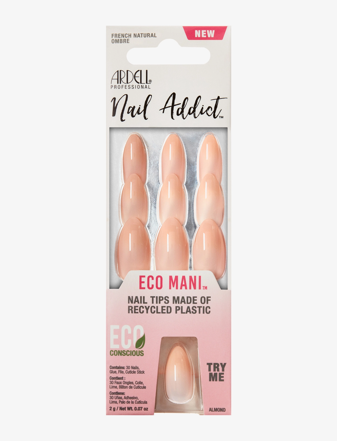 Ardell Nail Addict Eco Mani French Ombre, Fake Nails, Nude, Str: ONE SIZE
