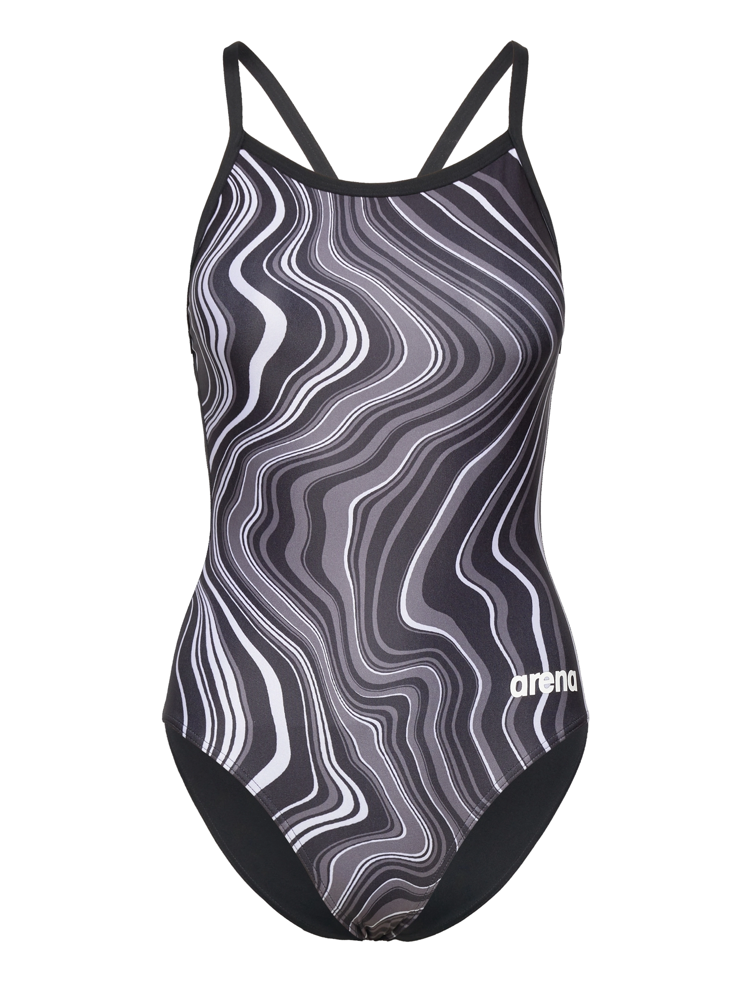 Arena - WOMEN'S SWIMSUIT LIGHTDROP BACK MARBLED BLACK-BLAC - black - 1