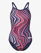 WOMEN'S SWIMSUIT LIGHTDROP BACK MARBLED BLACK-BLAC - NAVY/RED