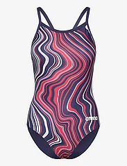 Arena - WOMEN'S SWIMSUIT LIGHTDROP BACK MARBLED BLACK-BLAC - badeanzüge - navy/red - 0