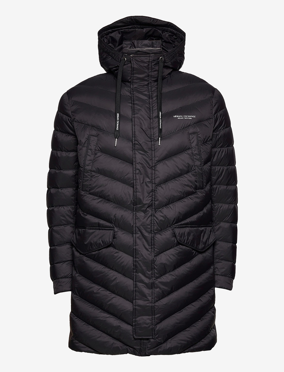 Armani exchange long down puffer jacket in black 2025
