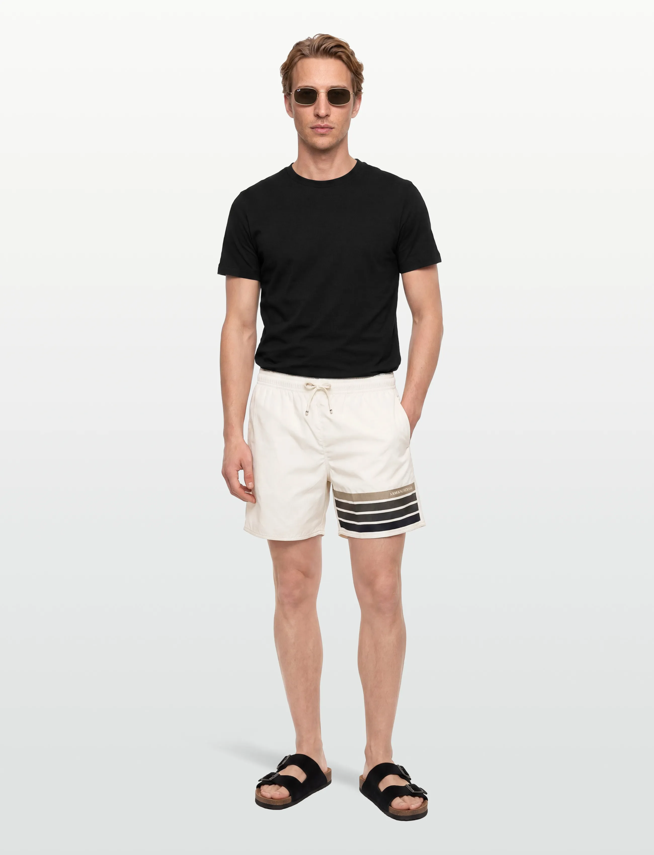 Armani Exchange Boxer Beachwear, Mænd, Boxer Badeshorts, Cream, Str: L