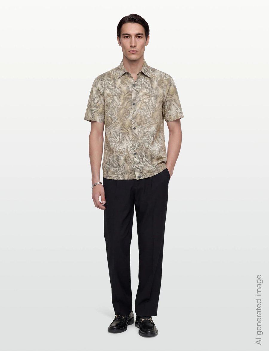 Armani Exchange - SHIRT - short-sleeved shirts - cream leaf allover b - 0