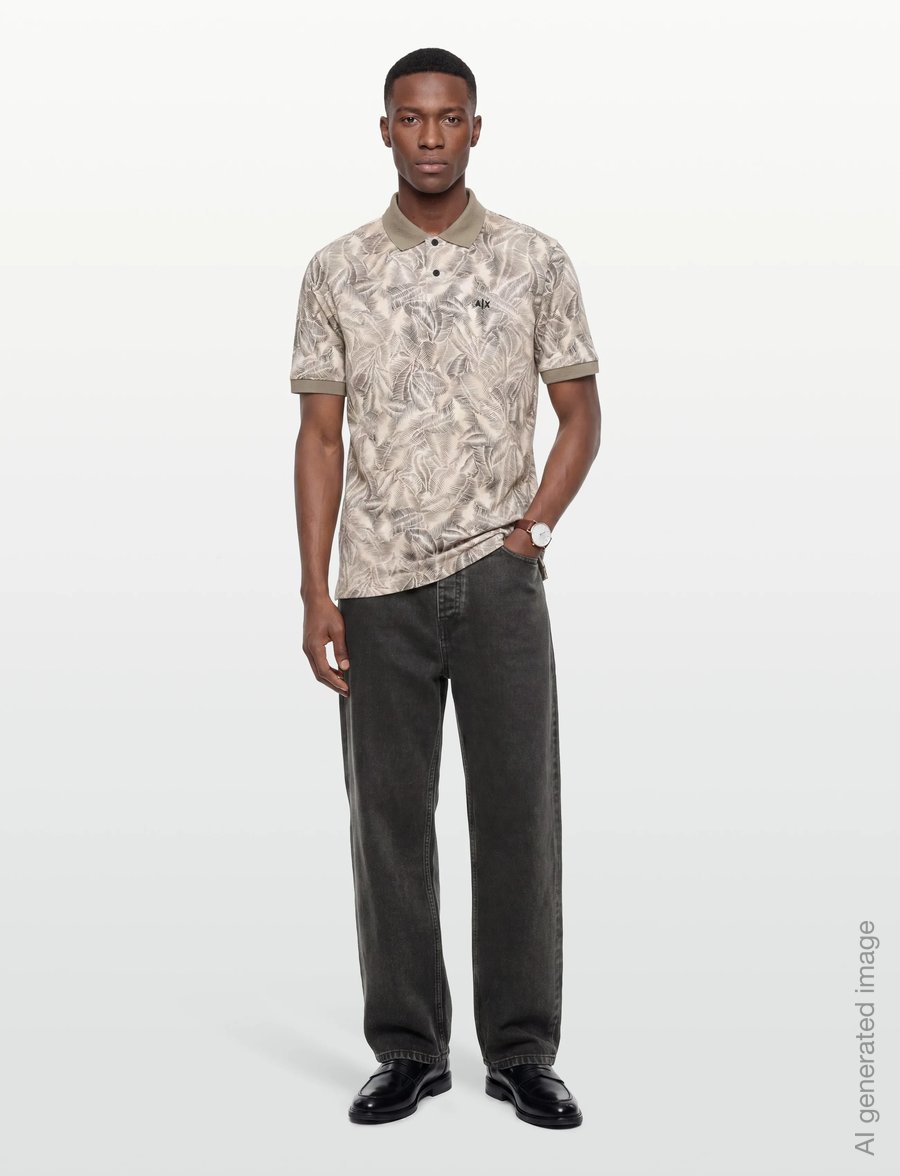 Armani Exchange - POLO SHIRT - short-sleeved polos - cream leaf allover b - 0