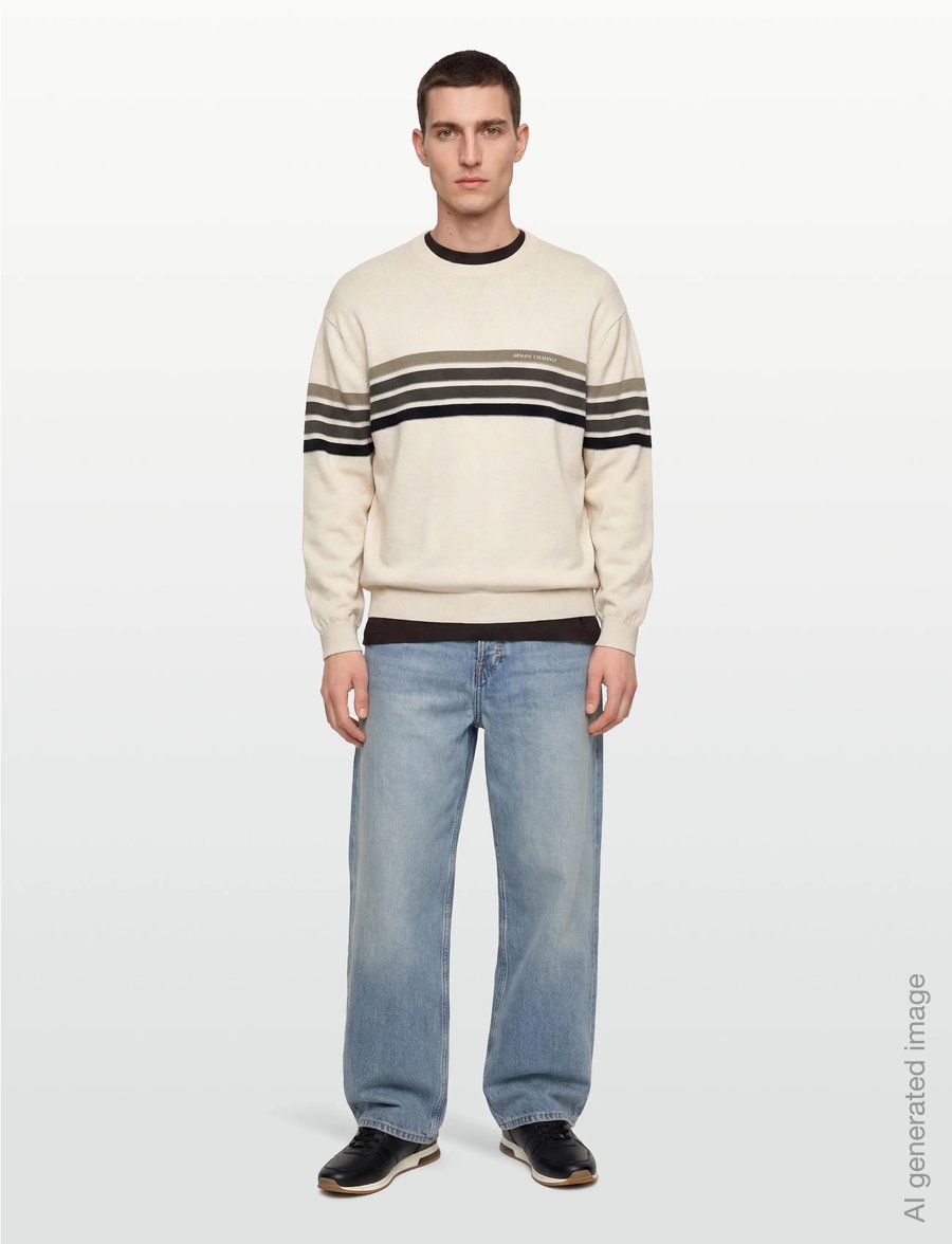 Armani Exchange - PULLOVER - rundhals - cream mix stripes - 0