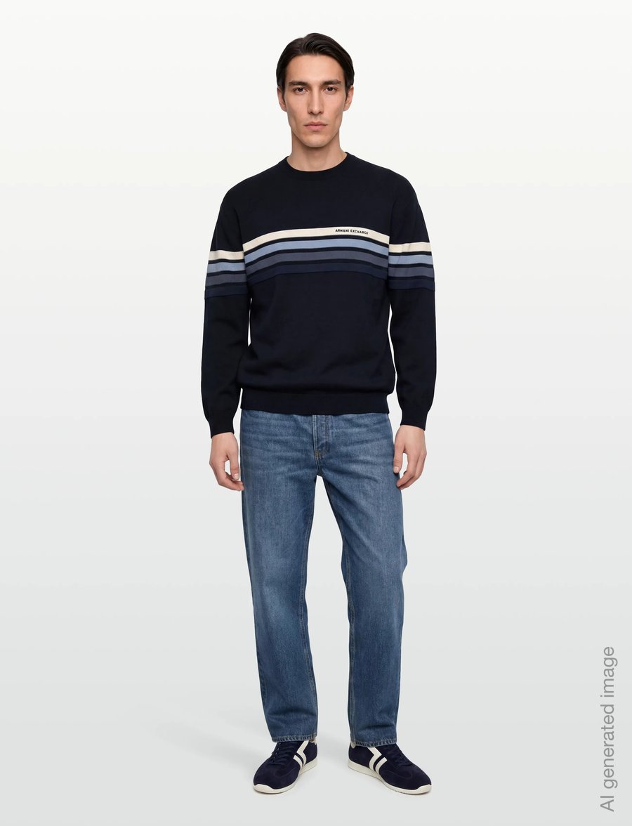 Armani Exchange - PULLOVER - round necks - deep navy mix stripe - 0