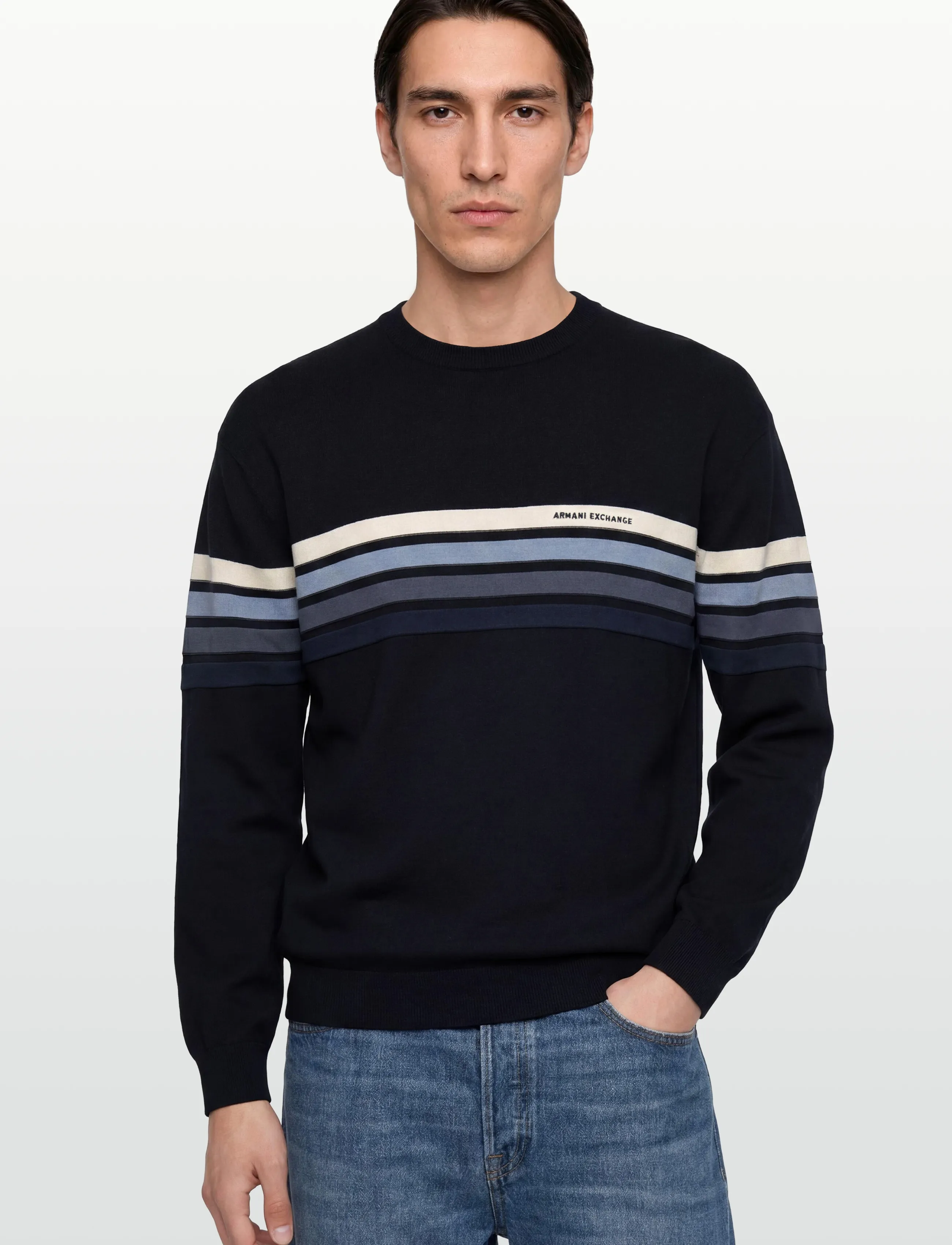 Armani Exchange - PULLOVER - basic knitwear - deep navy mix stripe - 3