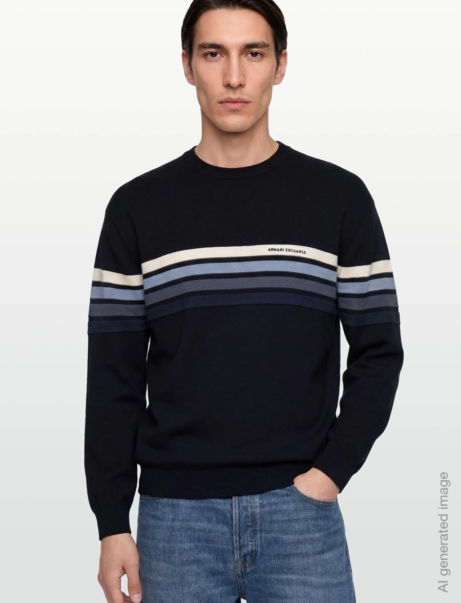 Armani Exchange - PULLOVER - round necks - deep navy mix stripe - 3