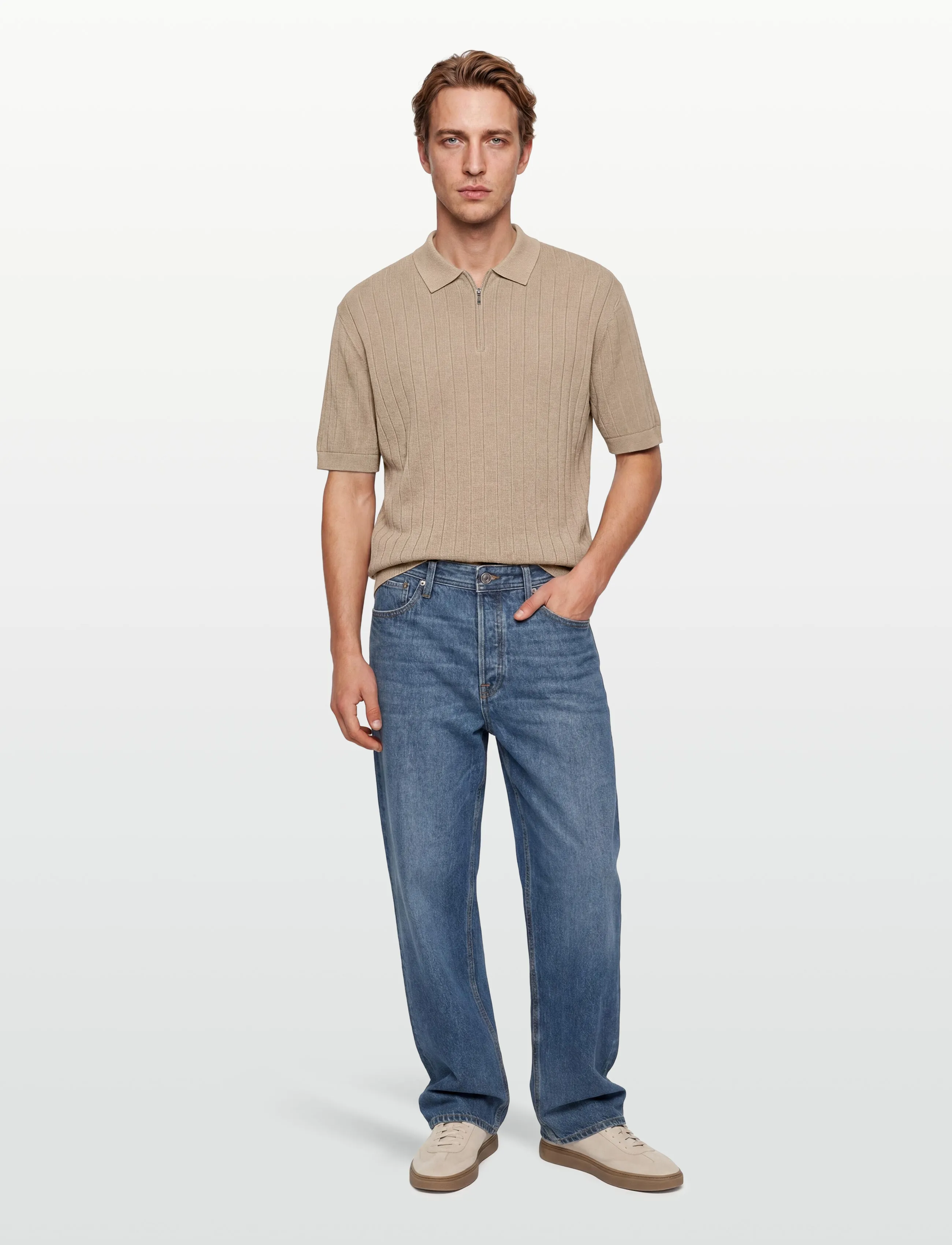 Armani Exchange Knit Polo, Strikket Lynlås Polo, Cream, Str: XXL
