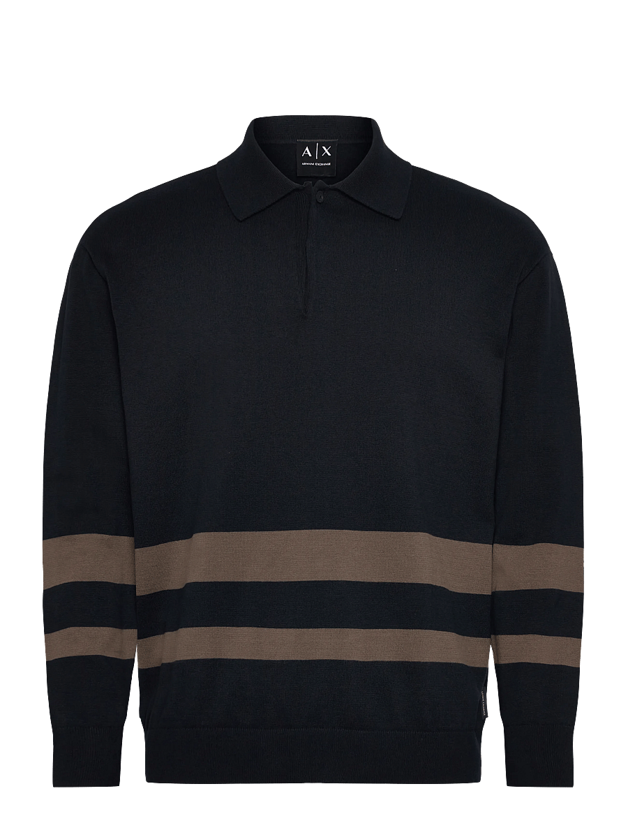 Armani Exchange - KNIT POLO - langärmelige strick-polohemden - deep navy/major brow - 1