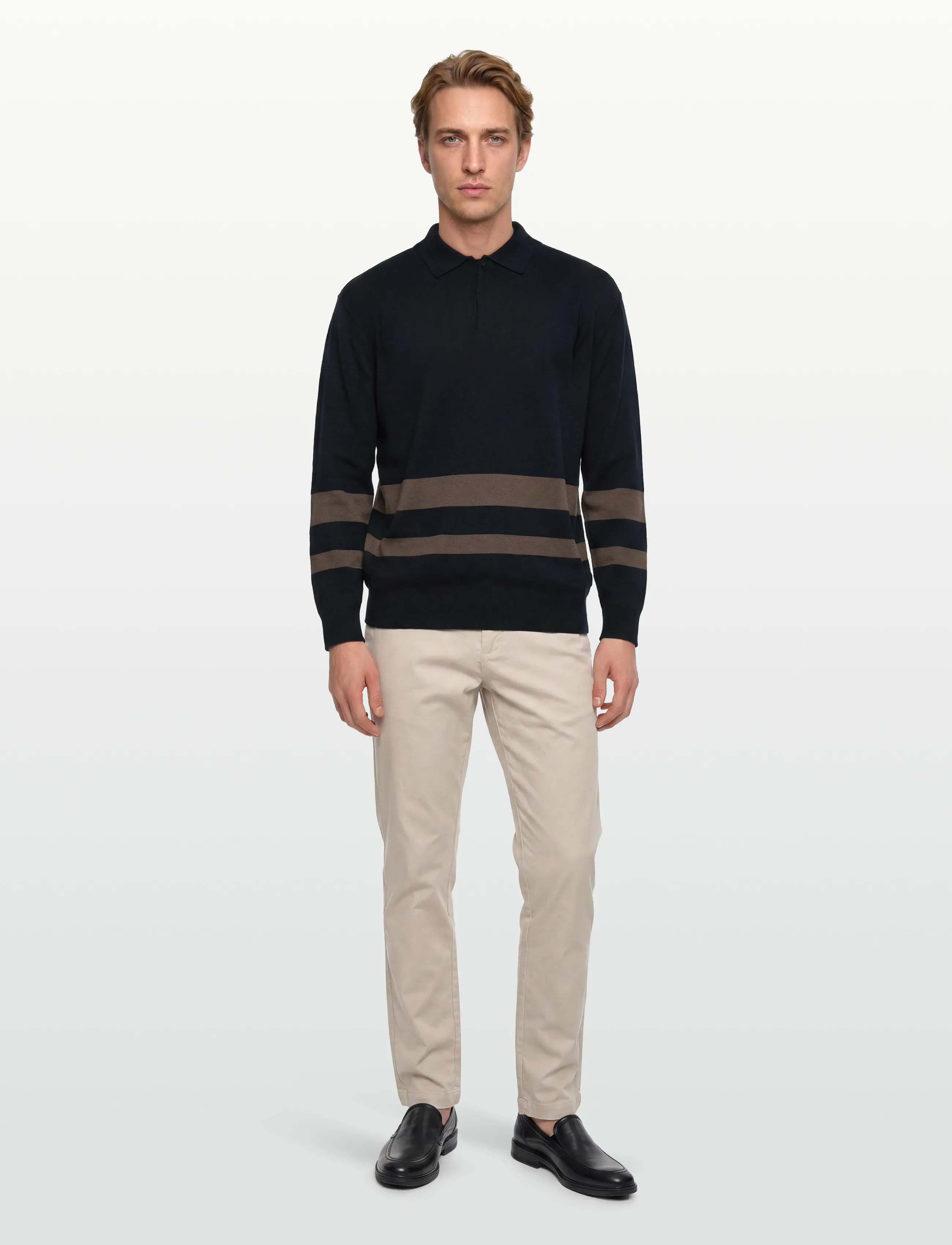 Armani Exchange KNIT POLO - Poloer i strik med lange ærmer - DEEP NAVY/MAJOR BROW / navy