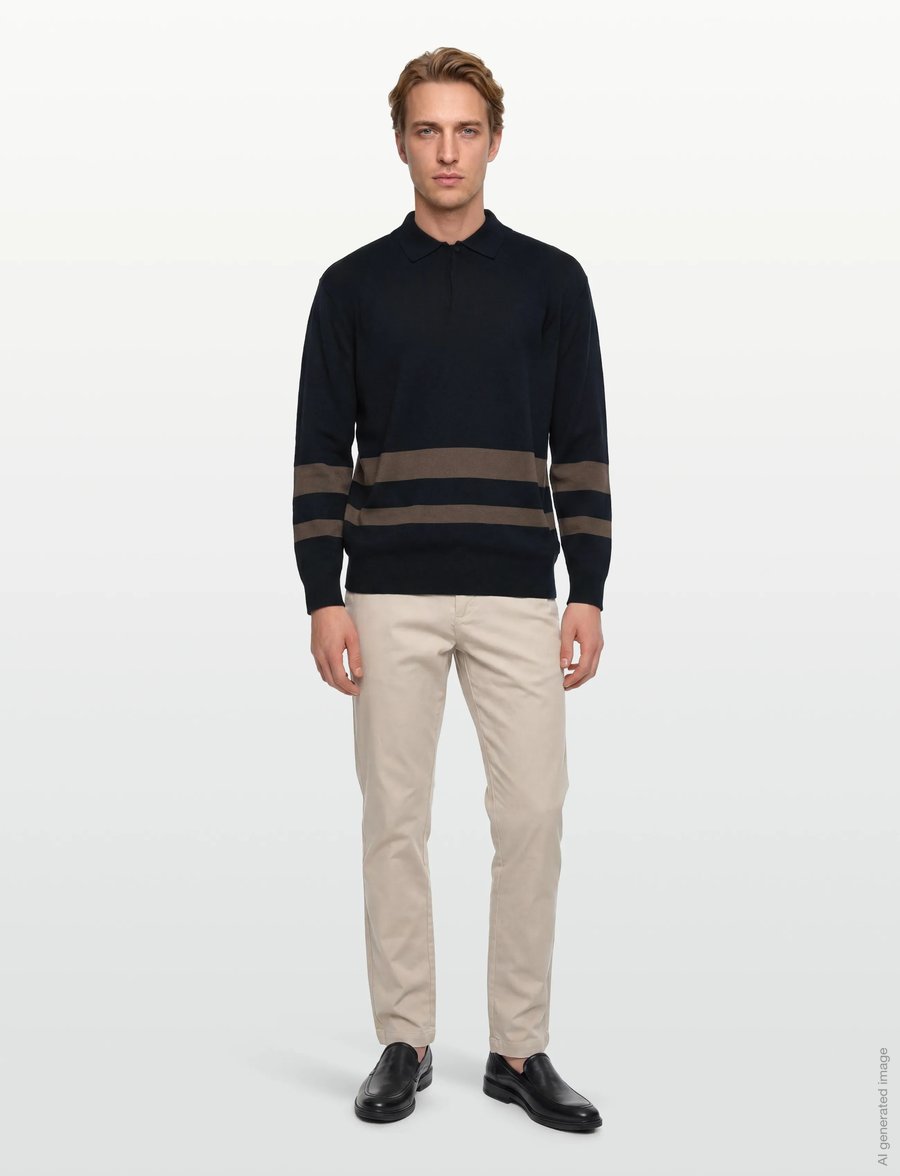 Armani Exchange - KNIT POLO - langärmelige strick-polohemden - deep navy/major brow - 0