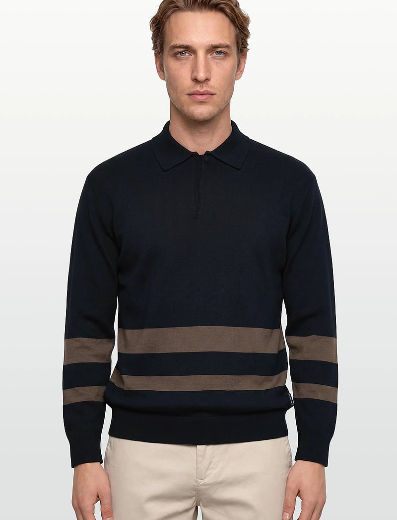 Armani Exchange - KNIT POLO - langärmelige gestrickte polohemden - deep navy/major brow - 3