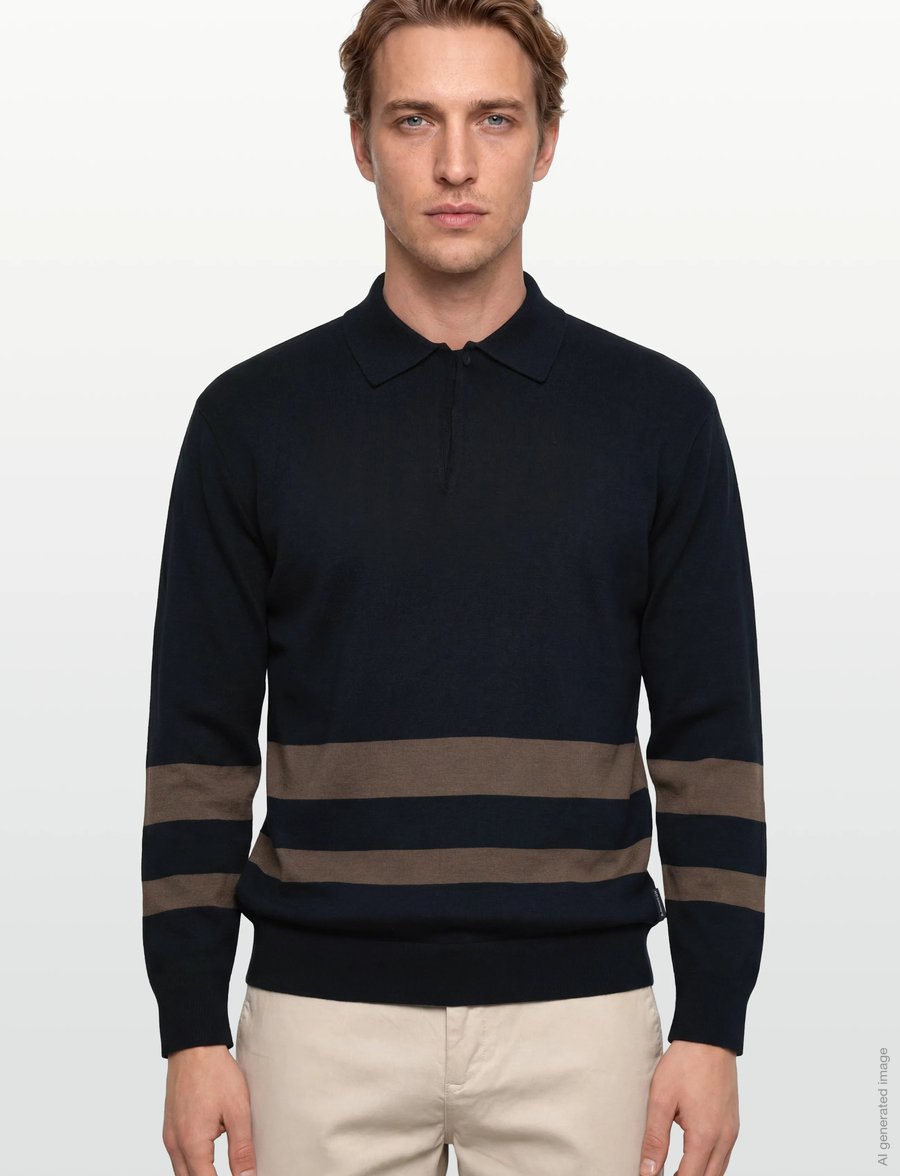 Armani Exchange - KNIT POLO - langärmelige strick-polohemden - deep navy/major brow - 3