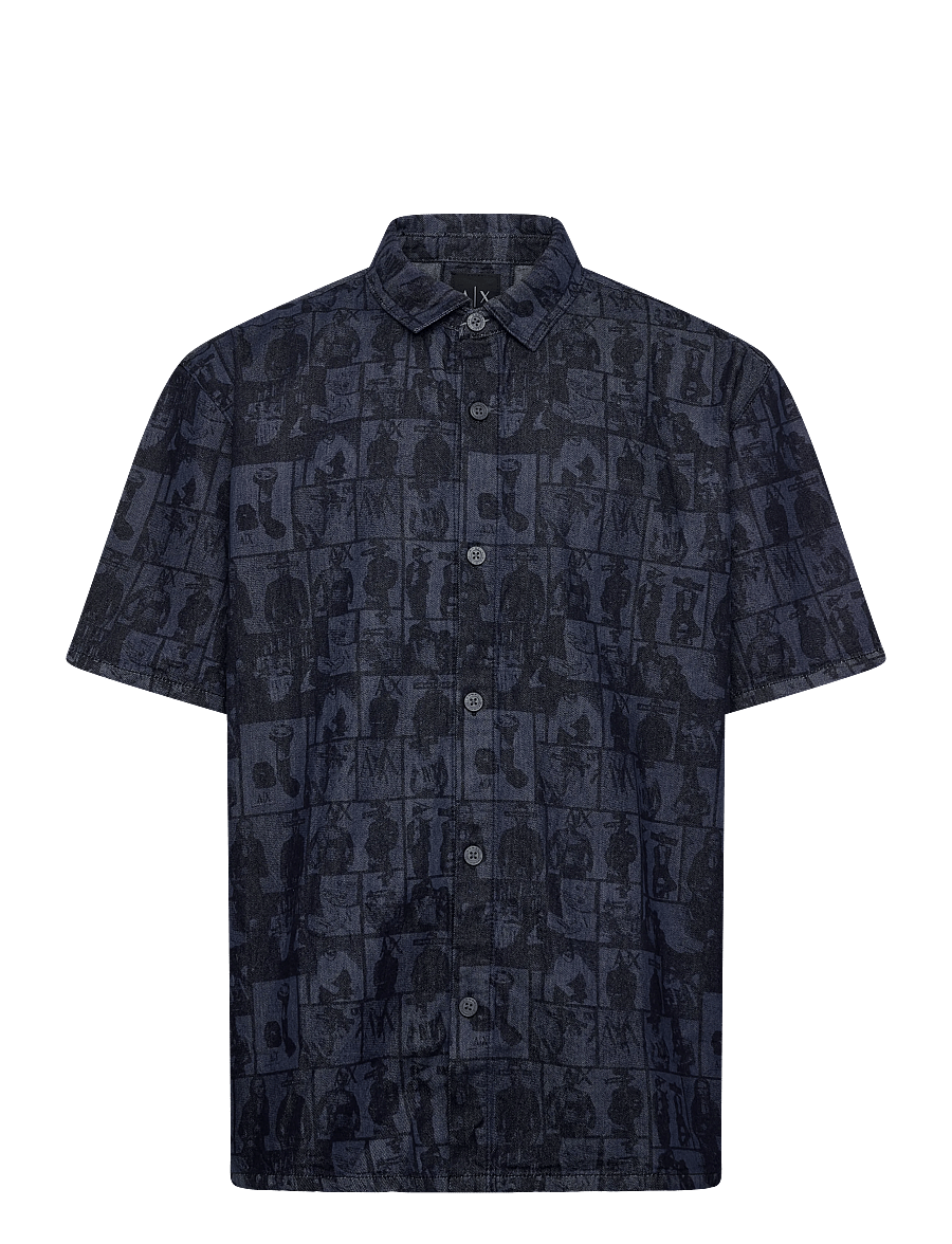 Armani Exchange - SHIRT - kurzarmhemden - denim allover face - 1