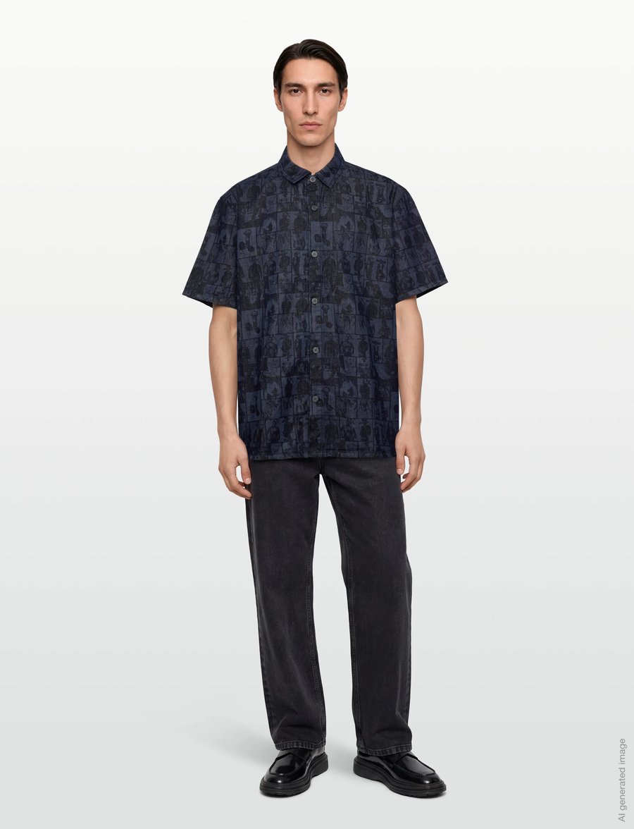Armani Exchange - SHIRT - kurzarmhemden - denim allover face - 0
