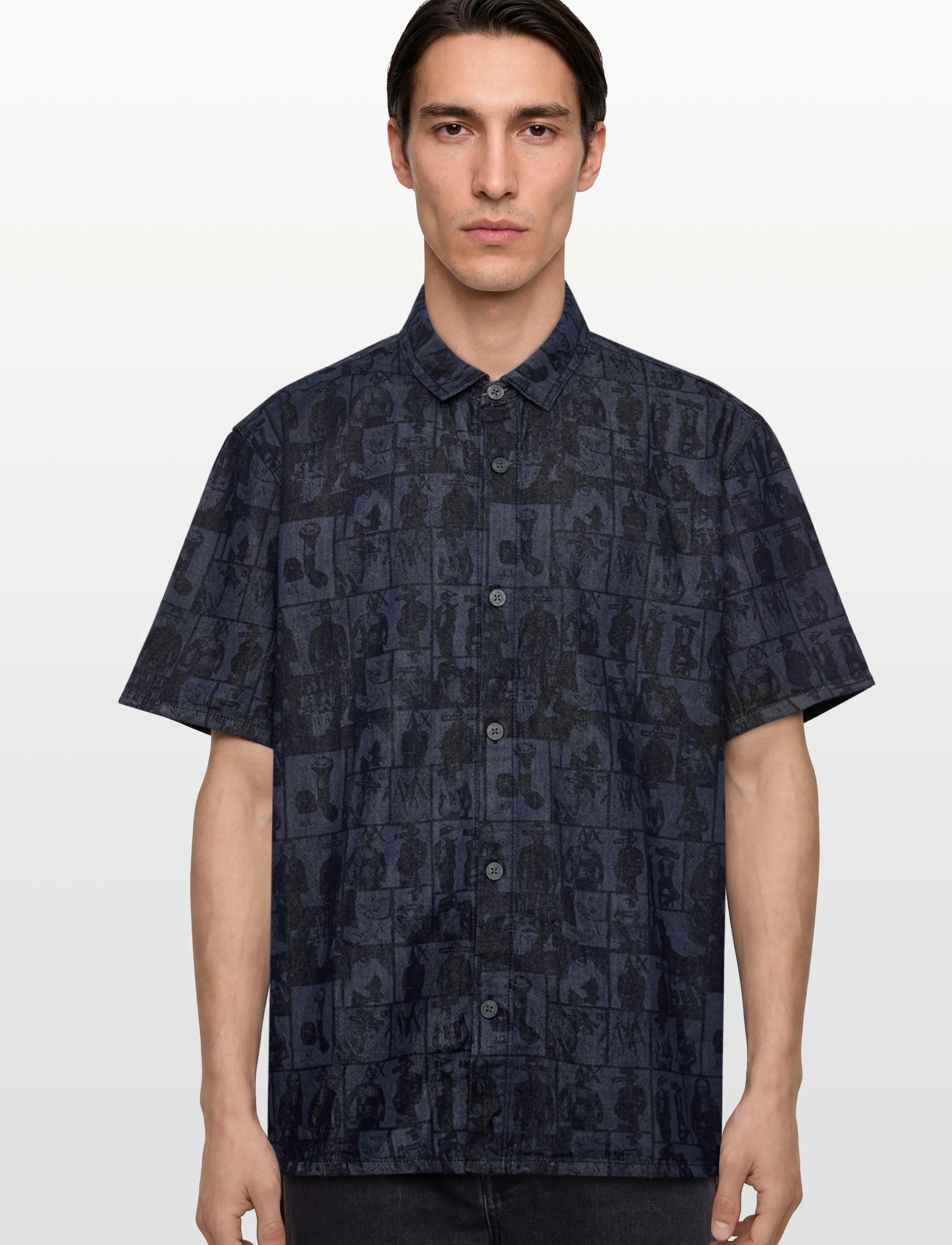 Armani Exchange - SHIRT - lühikeste varrukatega särgid - denim allover face - 3