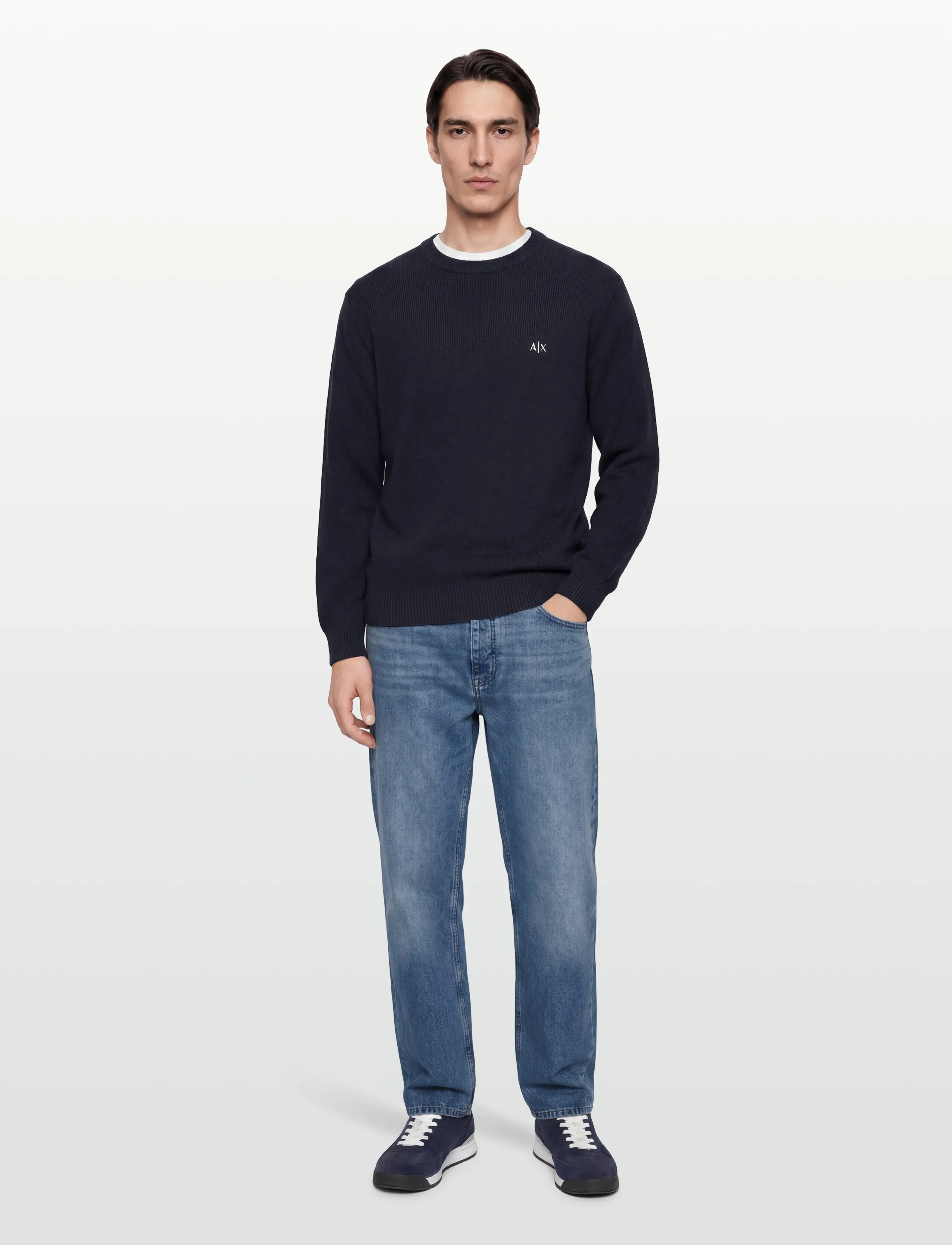 Armani Exchange - PULLOVER - Ümmarguse kaelusega kudumid - deep navy - 0