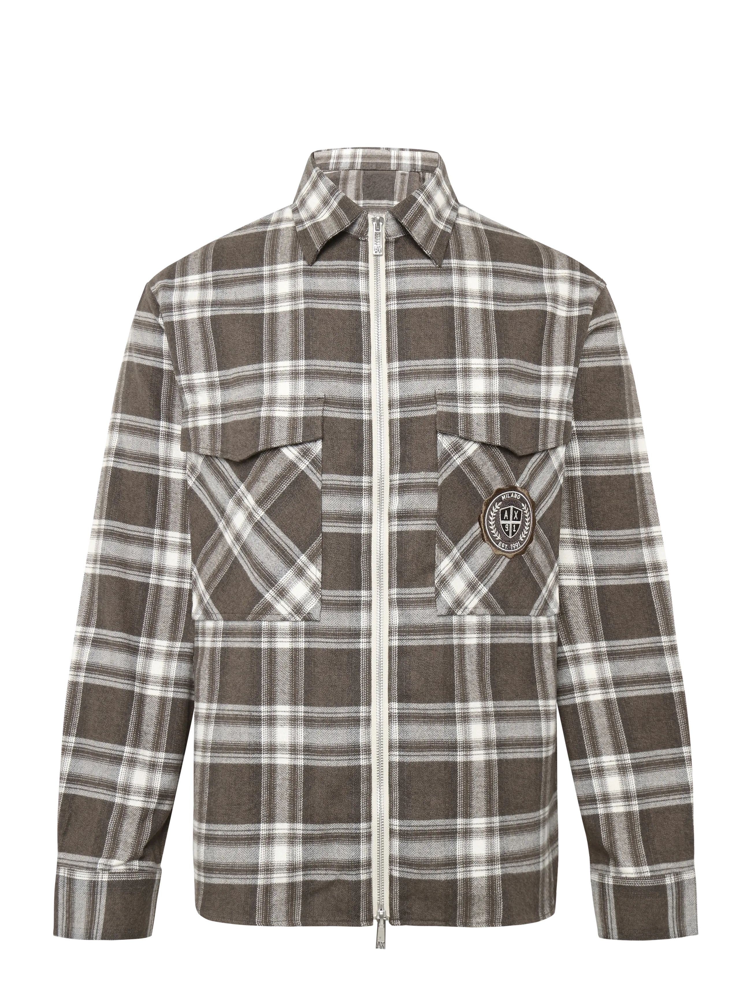 Armani Exchange SHIRT - Casual skjortor - LICORICE CHECK AO8 / brown