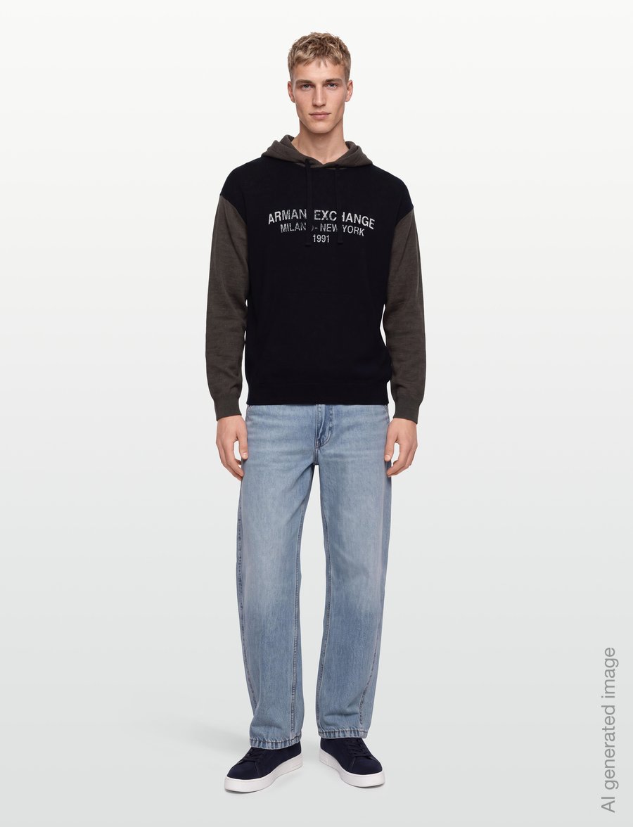 Armani Exchange - PULLOVER - kapuzenpullover - deep navy/falcon - 0