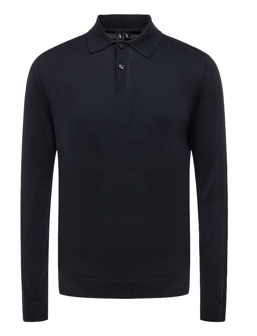 Armani Exchange - KNIT POLO - pikkade varrukatega kootud polod - deep navy - 0