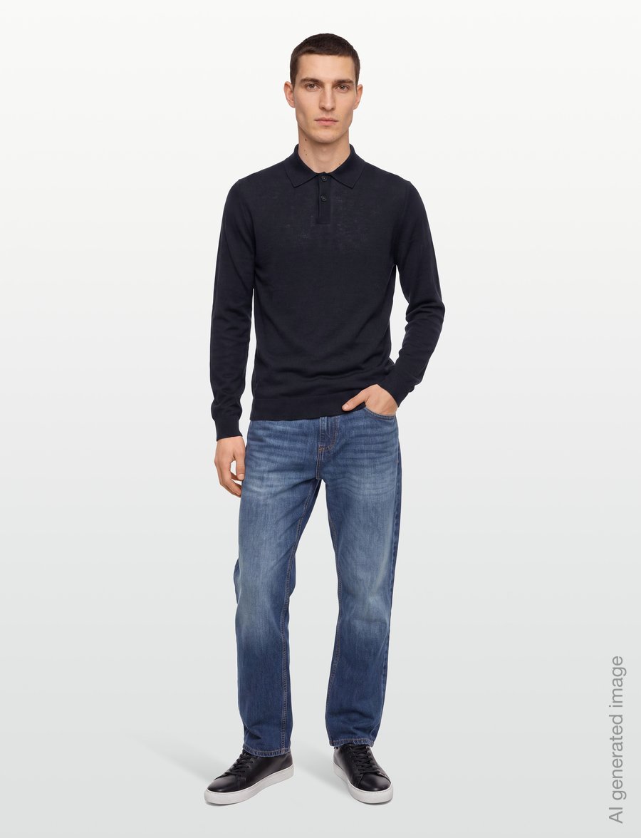Armani Exchange - KNIT POLO - pitkähihaiset neulepoolot - deep navy - 0