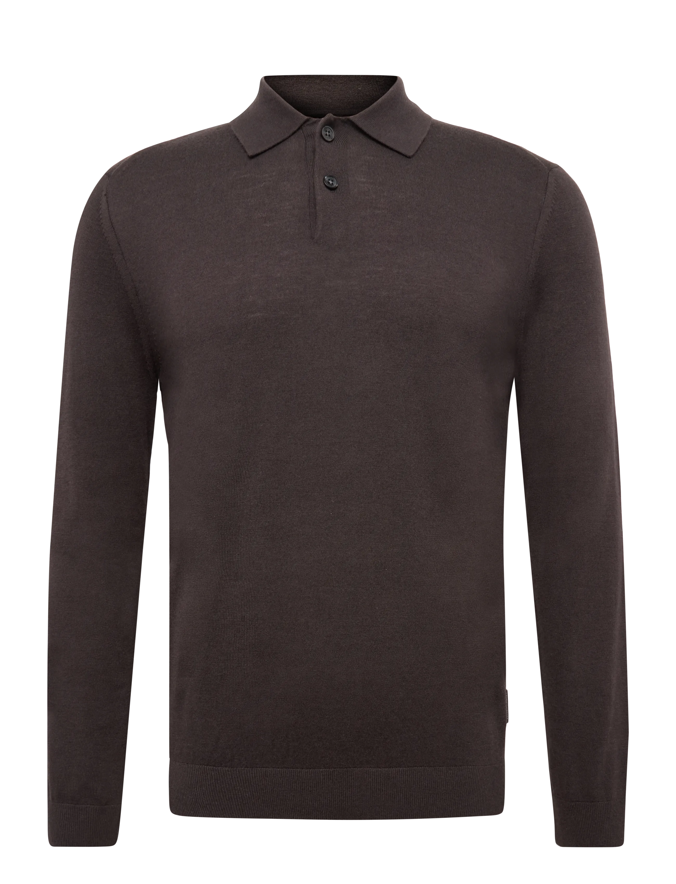 Armani Exchange KNIT POLO - Långärmade stickade pikétröjor - LICORICE / brown