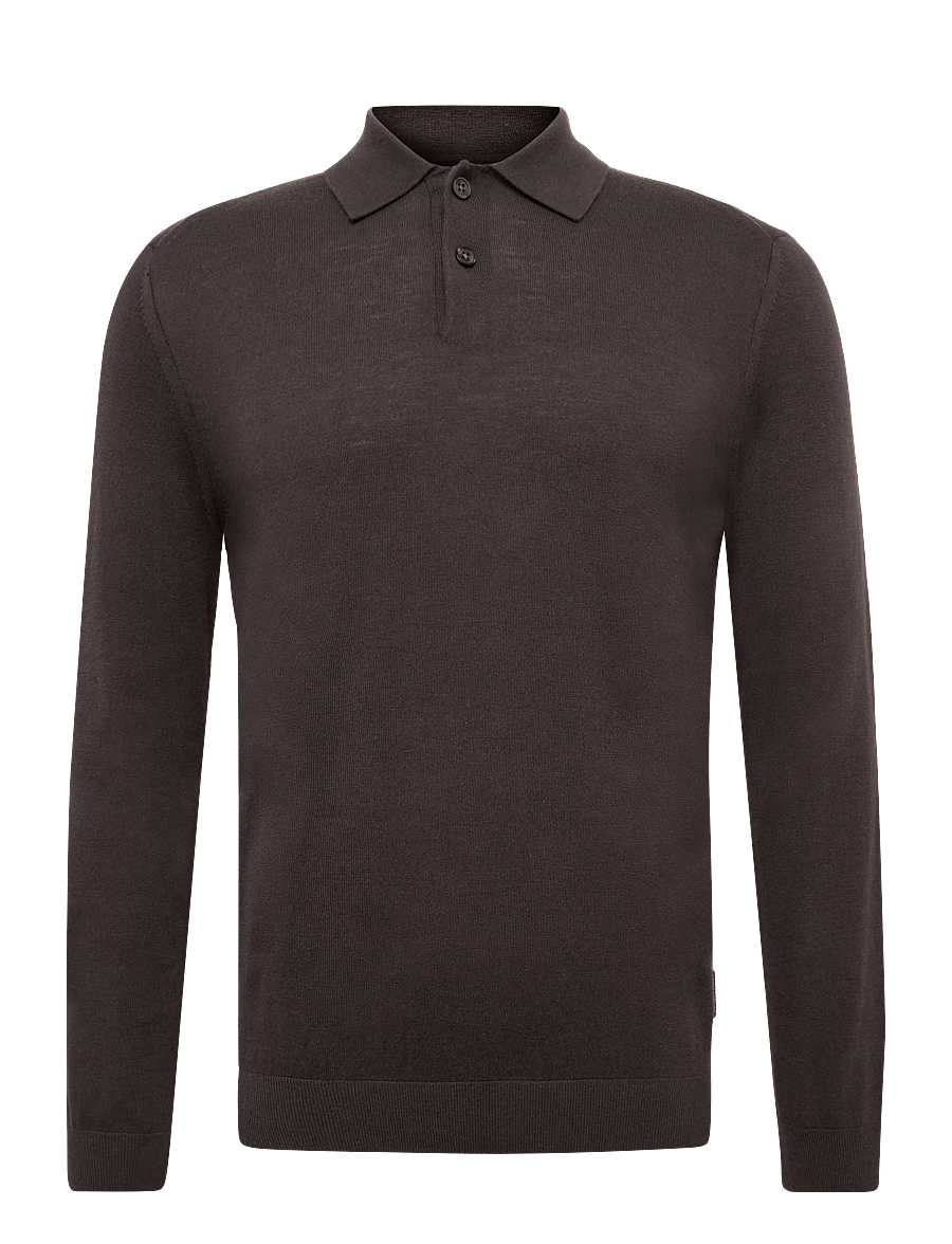 Armani Exchange - KNIT POLO - långärmade stickade pikétröjor - licorice - 0