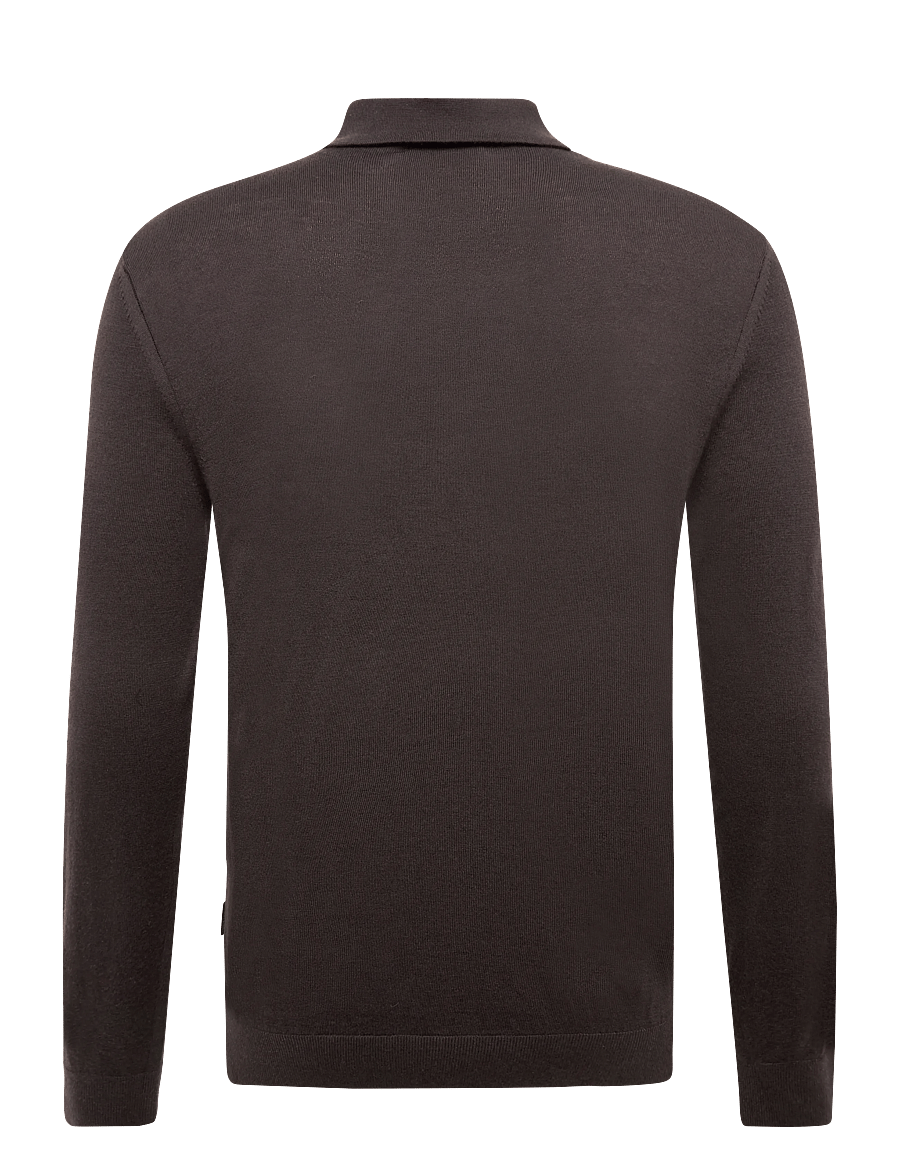 Armani Exchange - KNIT POLO - långärmade stickade pikétröjor - licorice - 1