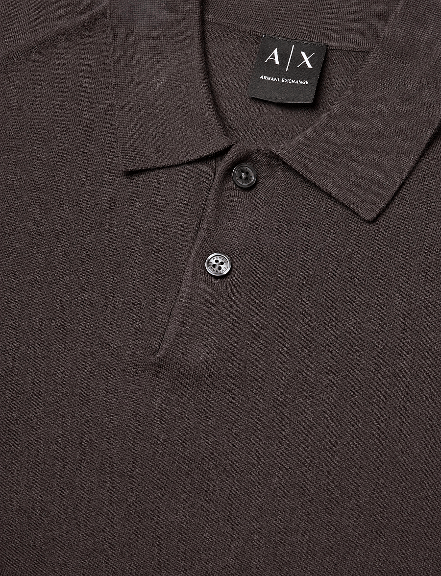 Armani Exchange - KNIT POLO - långärmade stickade pikétröjor - licorice - 2