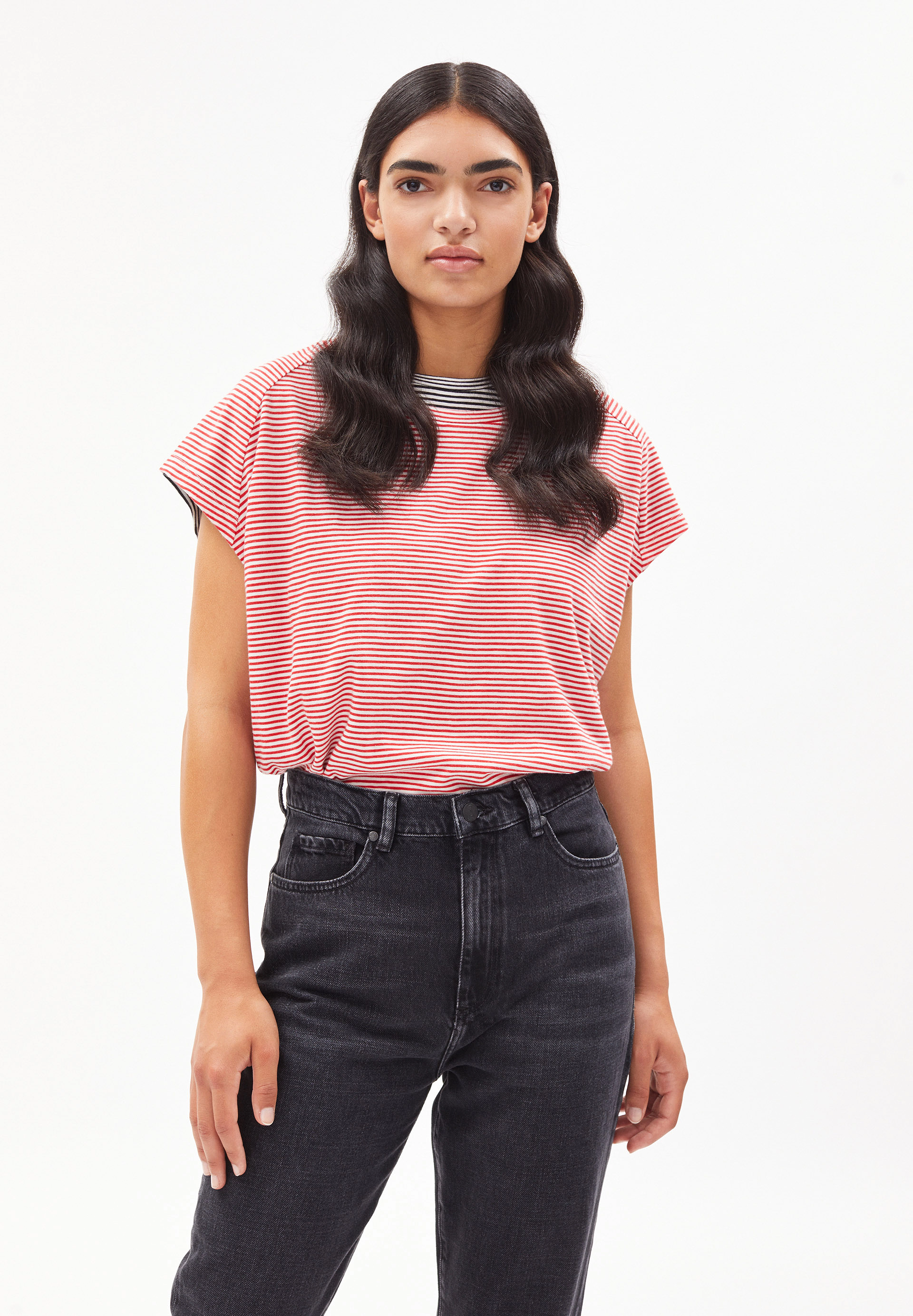 ARMEDANGELS - OFELIAA PRETTY STRIPES - dark poppy-oatmilk - 2