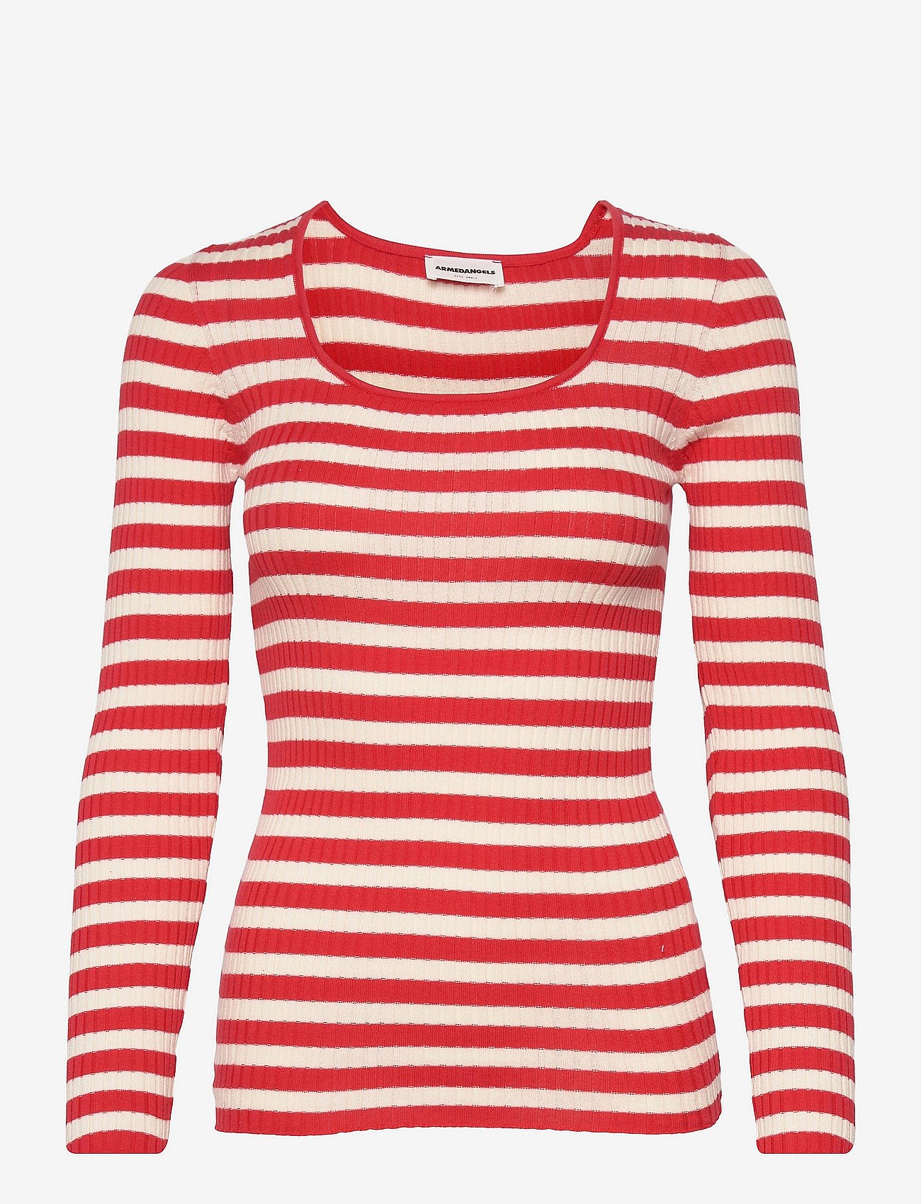 ALAANI CREWNECK STRIPED - DARK POPPY-OATMILK