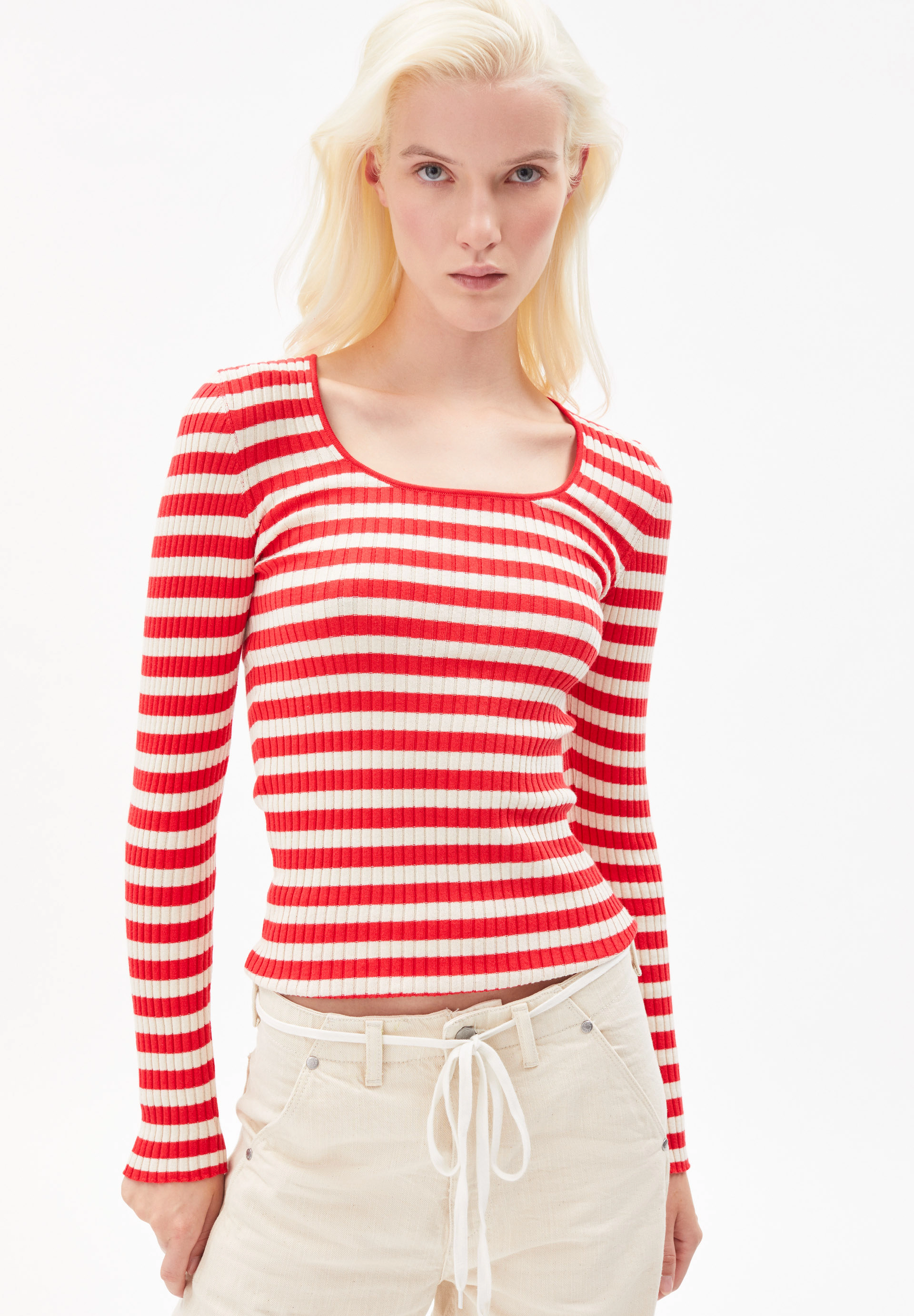 ARMEDANGELS - ALAANI CREWNECK STRIPED - dark poppy-oatmilk - 2