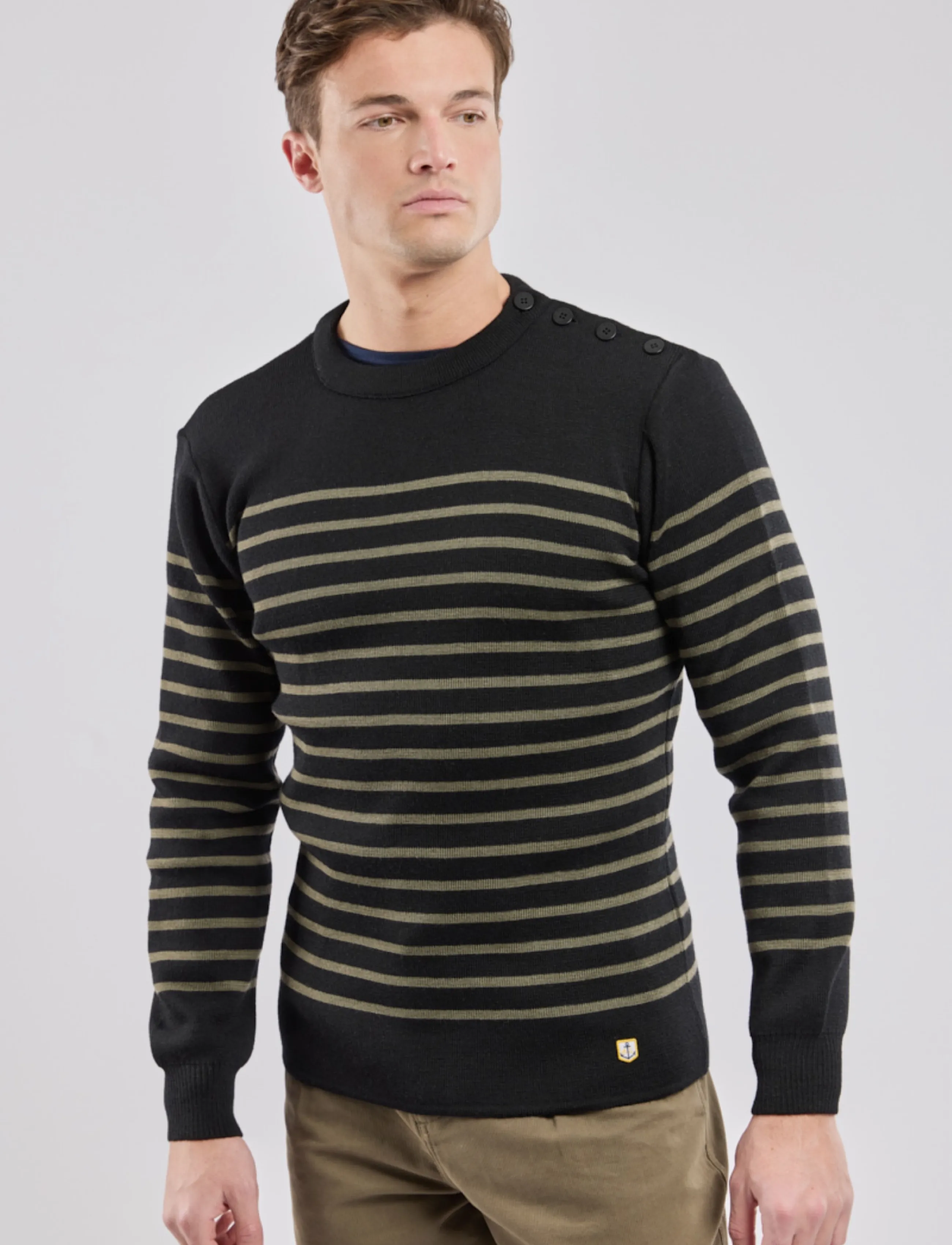 Armor Lux - Mariner Sweater "Molène" - rund hals - black/olive - 0