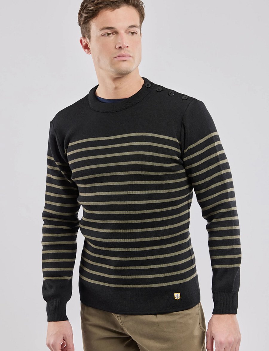 Armor Lux - Mariner Sweater "Molène" - rund hals - black/olive - 0